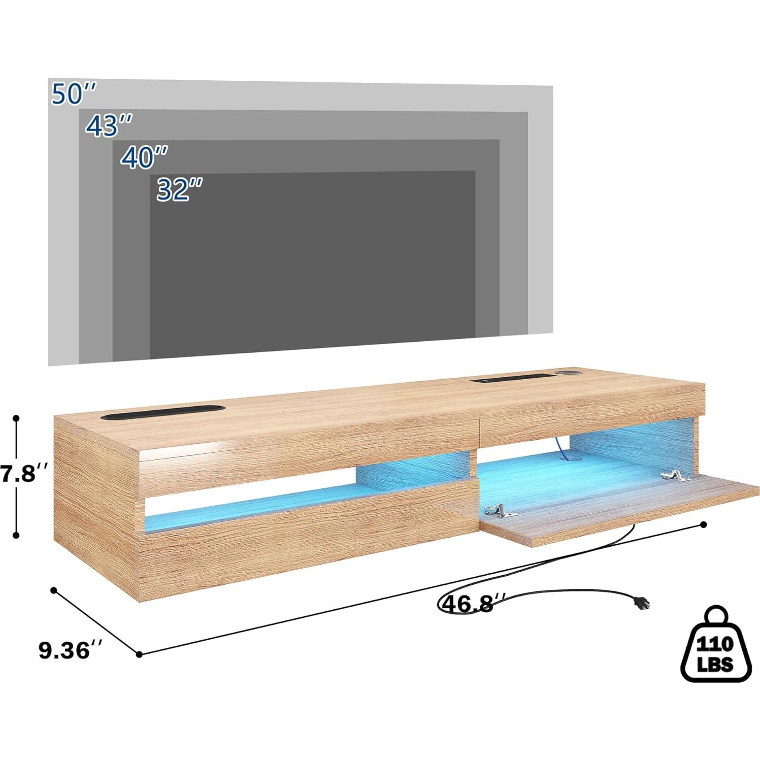 Soporte de TV Flotante ANTISTA 47" con Estación de Carga y LED