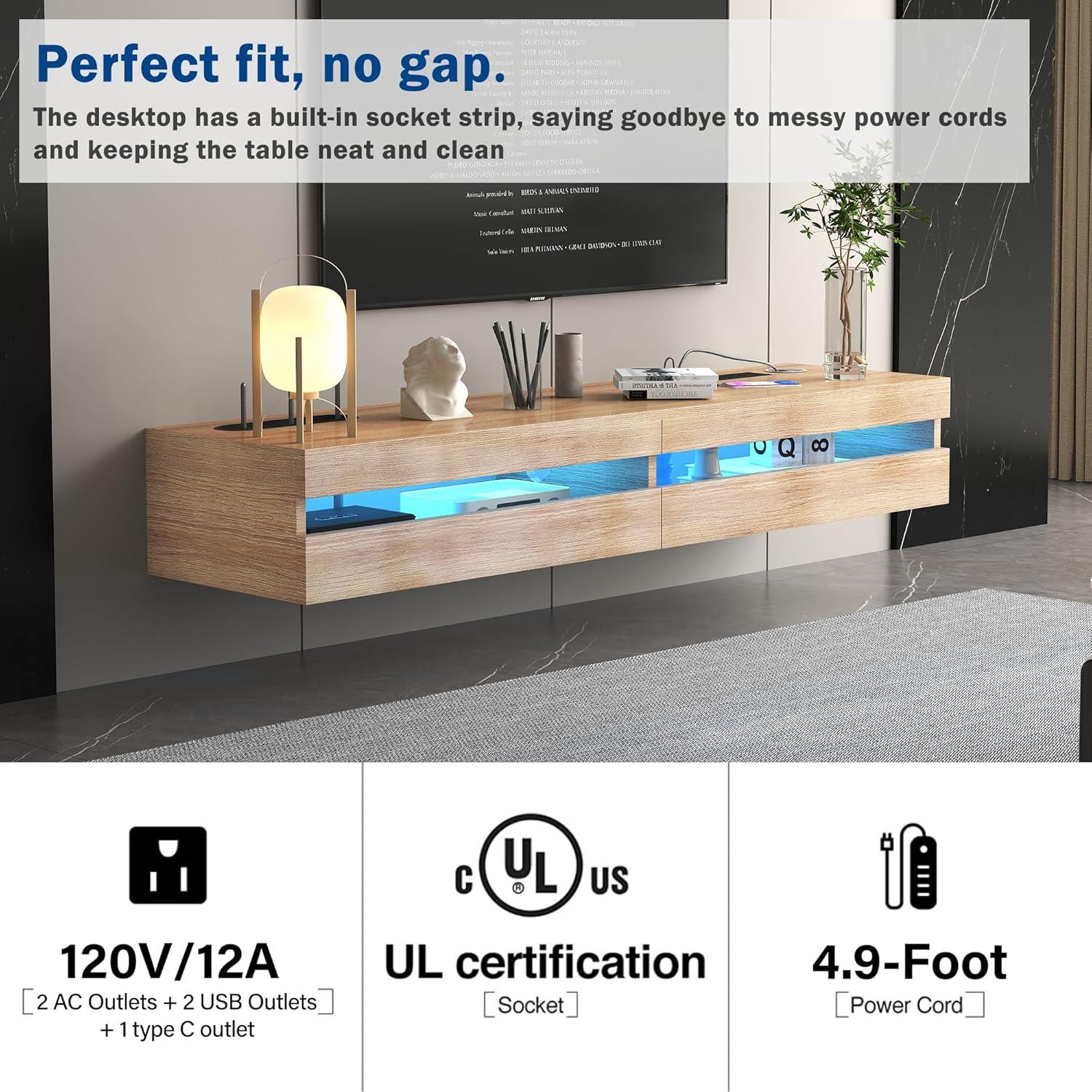 Soporte de TV Flotante ANTISTA 47" con Estación de Carga y LED