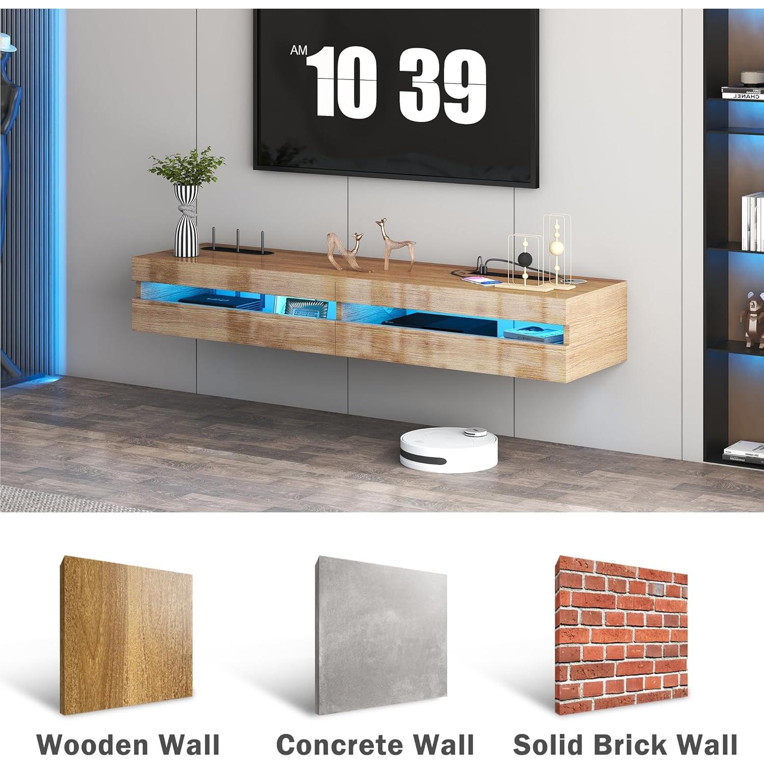 Soporte de TV Flotante ANTISTA 47" con Estación de Carga y LED