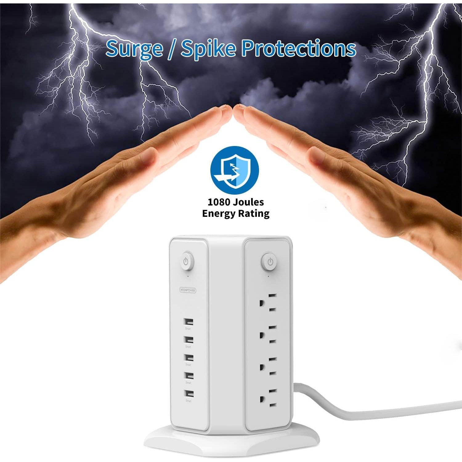 Regleta de Torre NTONPOWER 8 Salidas 5 USB 1625W 1.83m