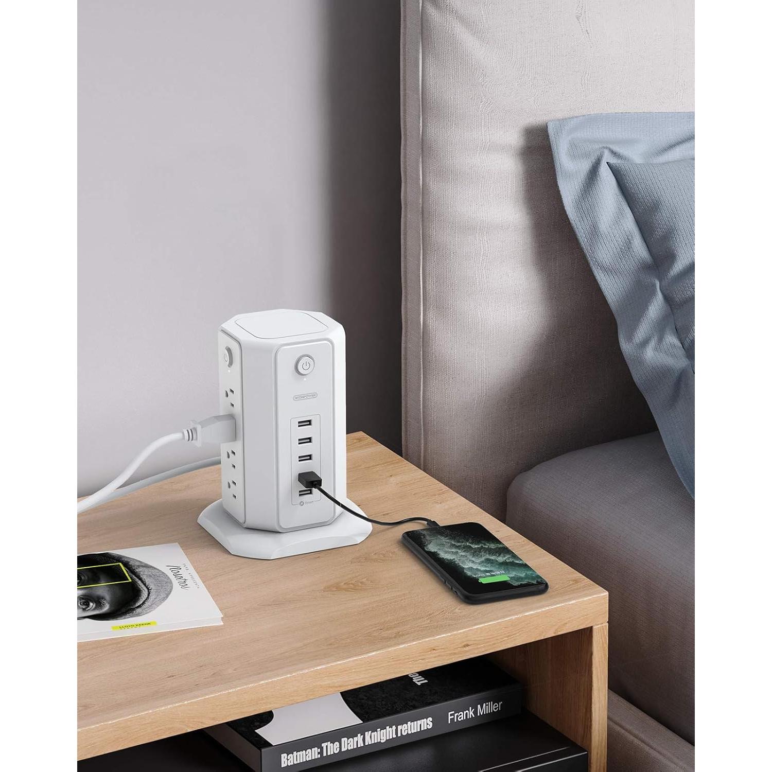 Regleta de Torre NTONPOWER 8 Salidas 5 USB 1625W 1.83m