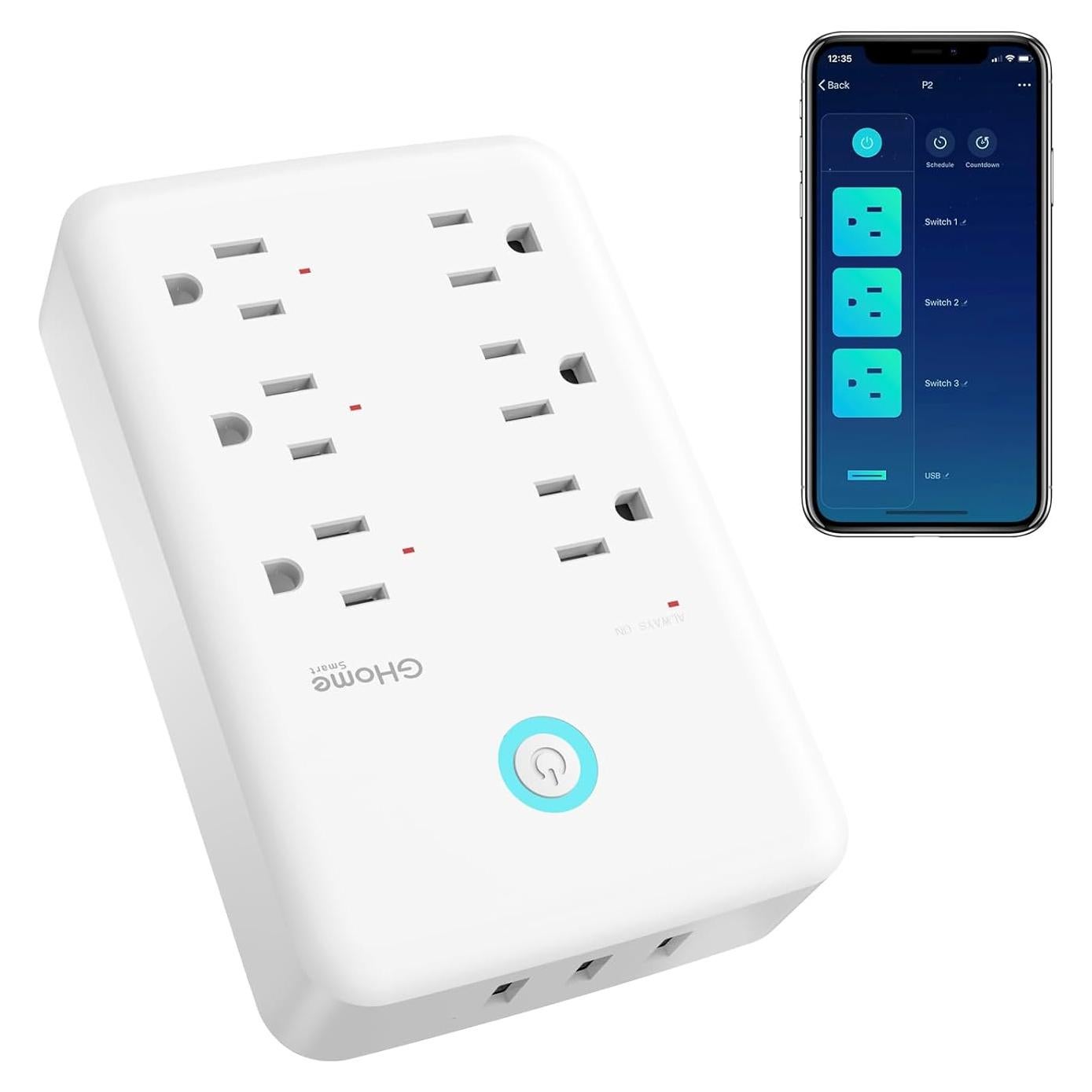 Regleta de Energía Inteligente GHome Smart P2 3 Enchufes 3 USB