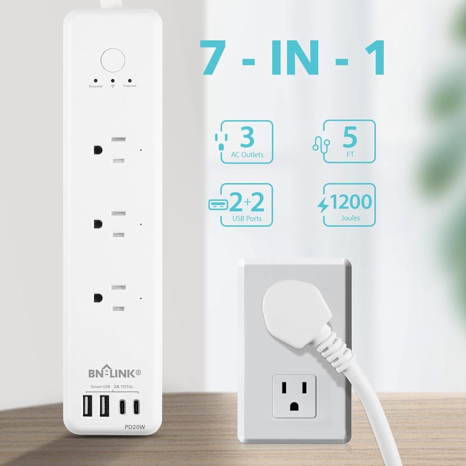 Regleta Inteligente BN-LINK 3 Tomas AC y 4 USB 20W