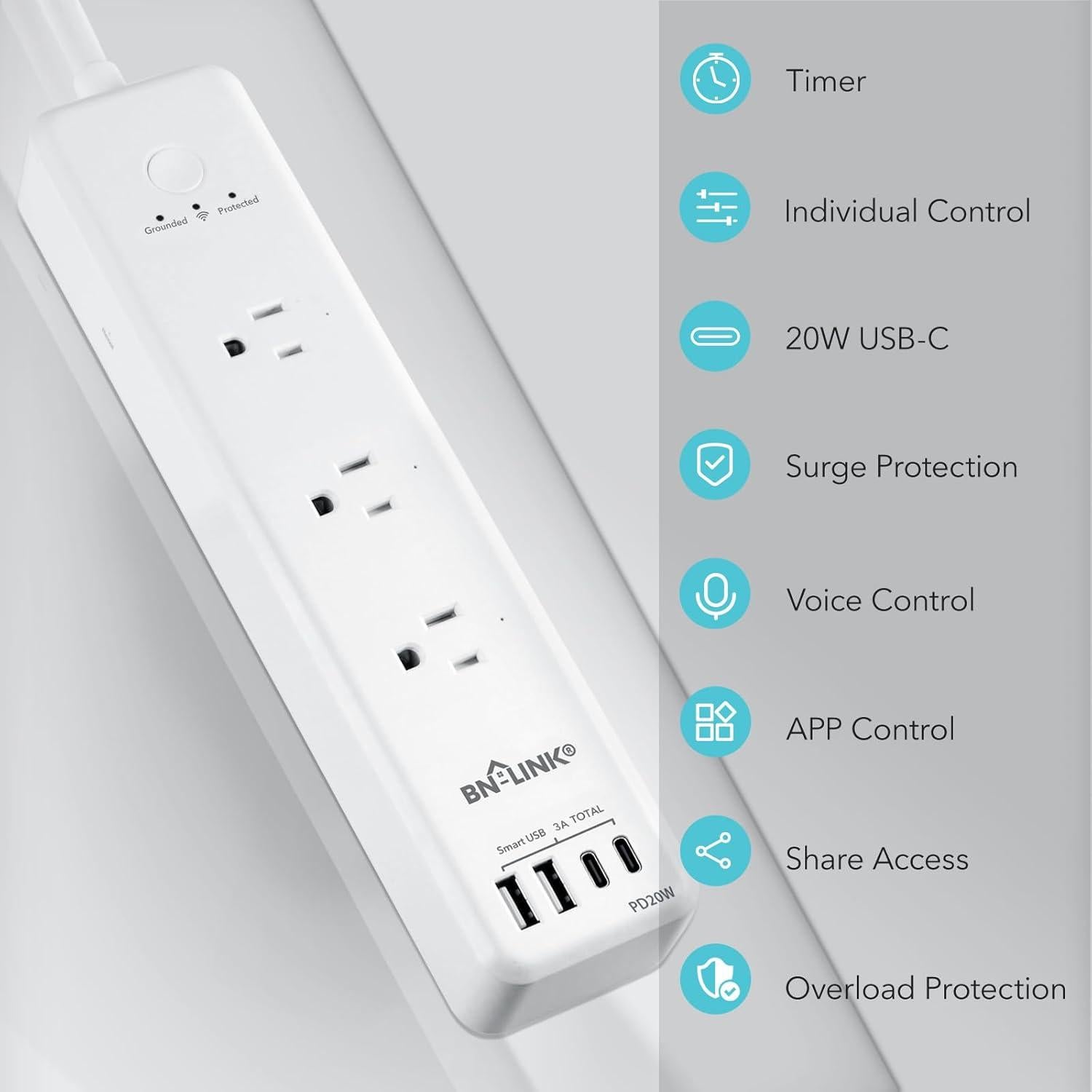 Regleta Inteligente BN-LINK 3 Tomas AC y 4 USB 20W