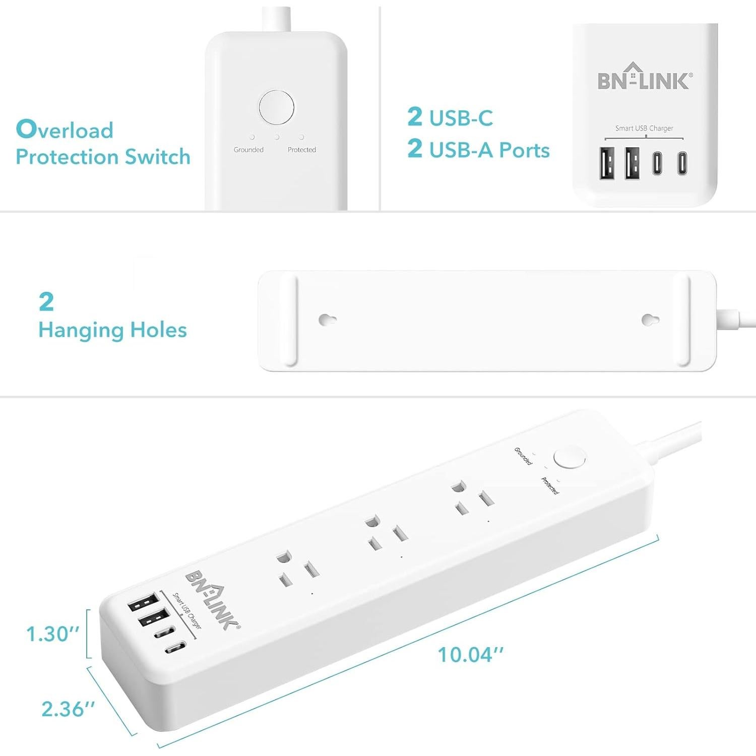 Regleta Inteligente BN-LINK 3 Tomas AC y 4 USB 20W