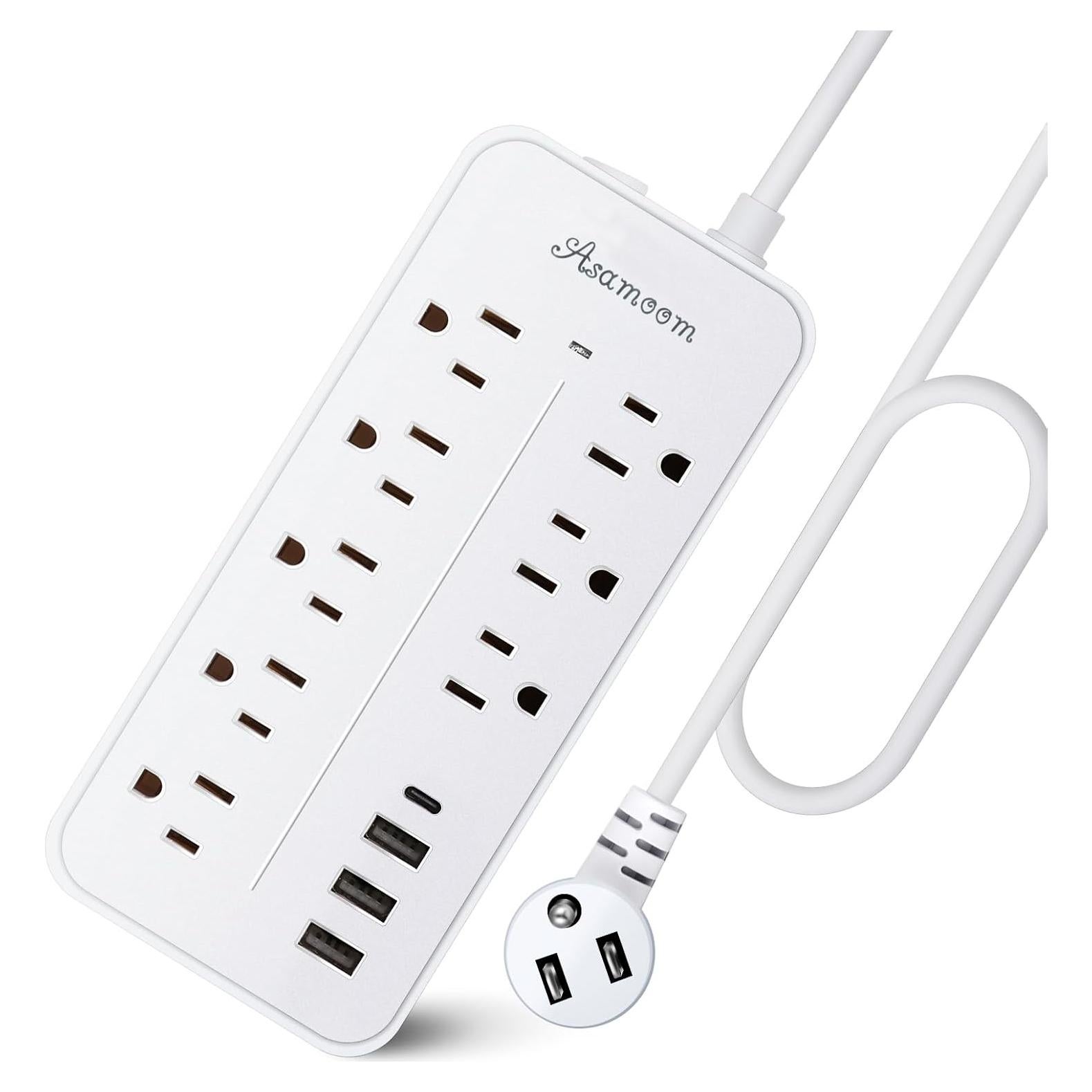 Regleta de Protección Asamoom 20FT 12 en 1 con USB-C y 8 Salidas