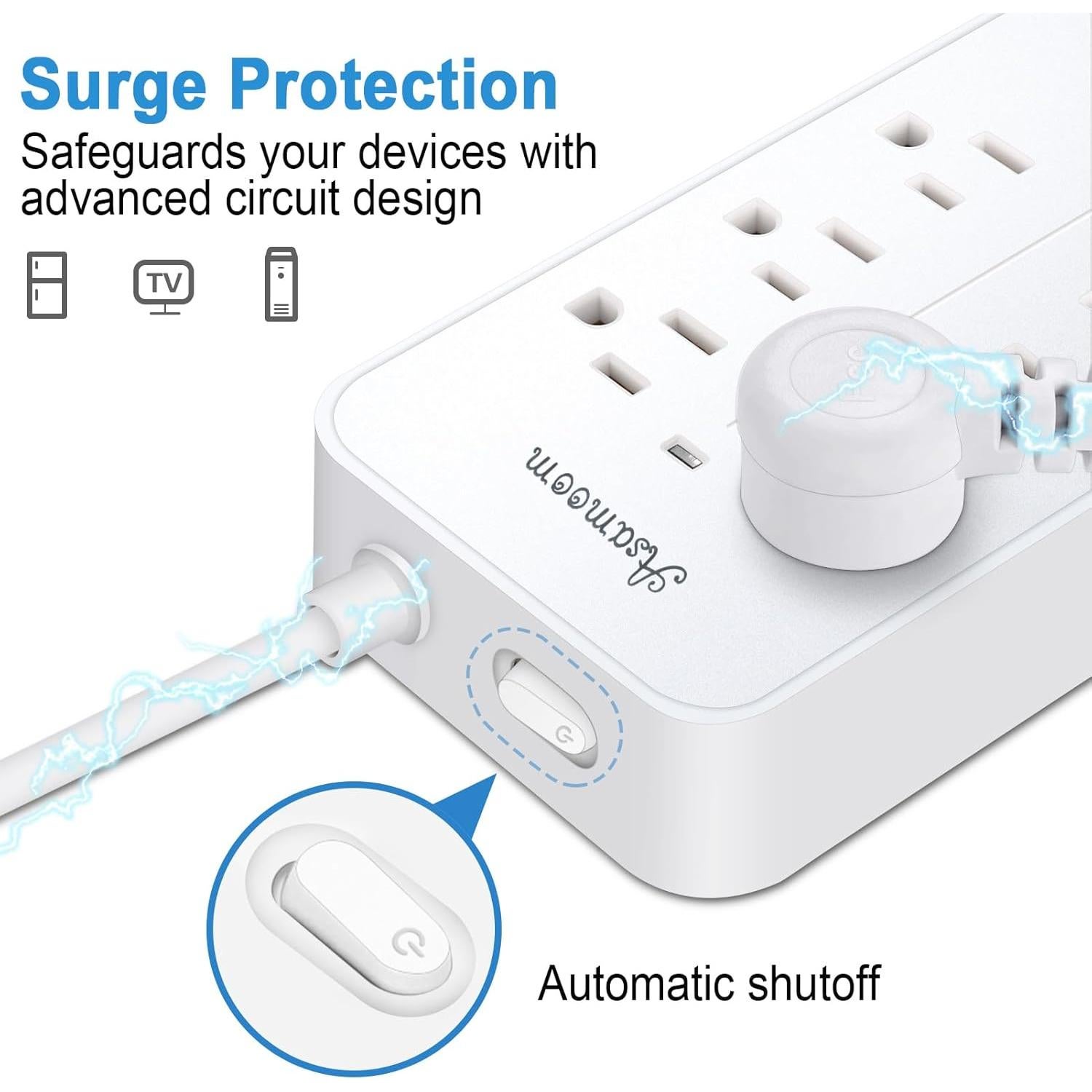 Regleta de Protección Asamoom 20FT 12 en 1 con USB-C y 8 Salidas
