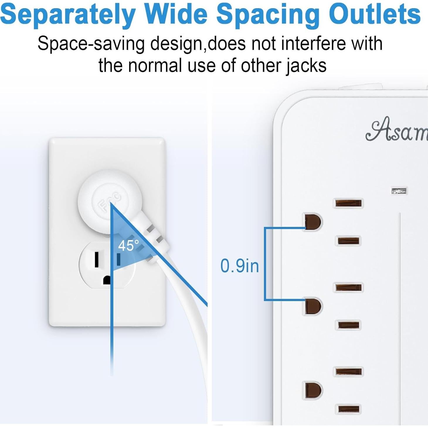 Regleta de Protección Asamoom 20FT 12 en 1 con USB-C y 8 Salidas