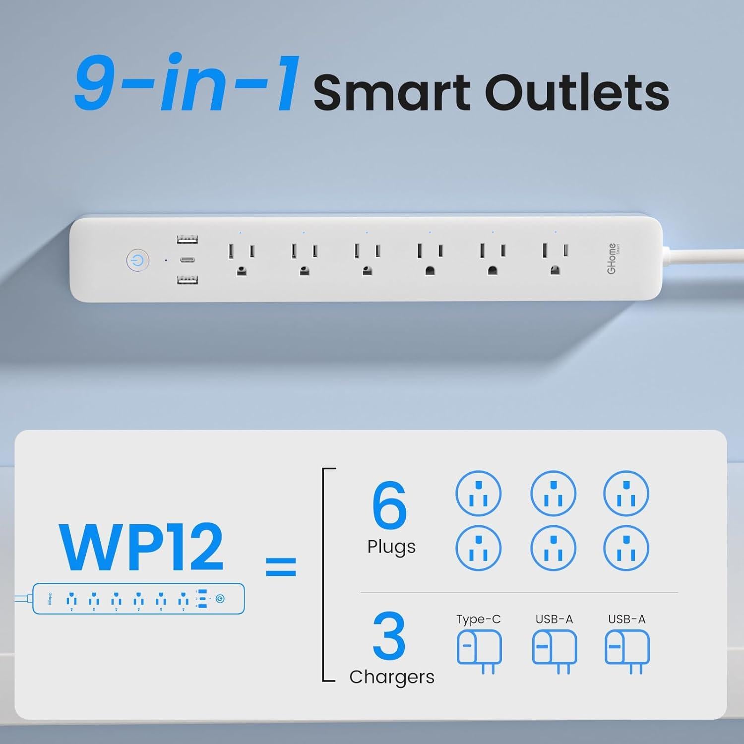 Toma de Corriente Inteligente GHome con 6 Salidas y 3 USB
