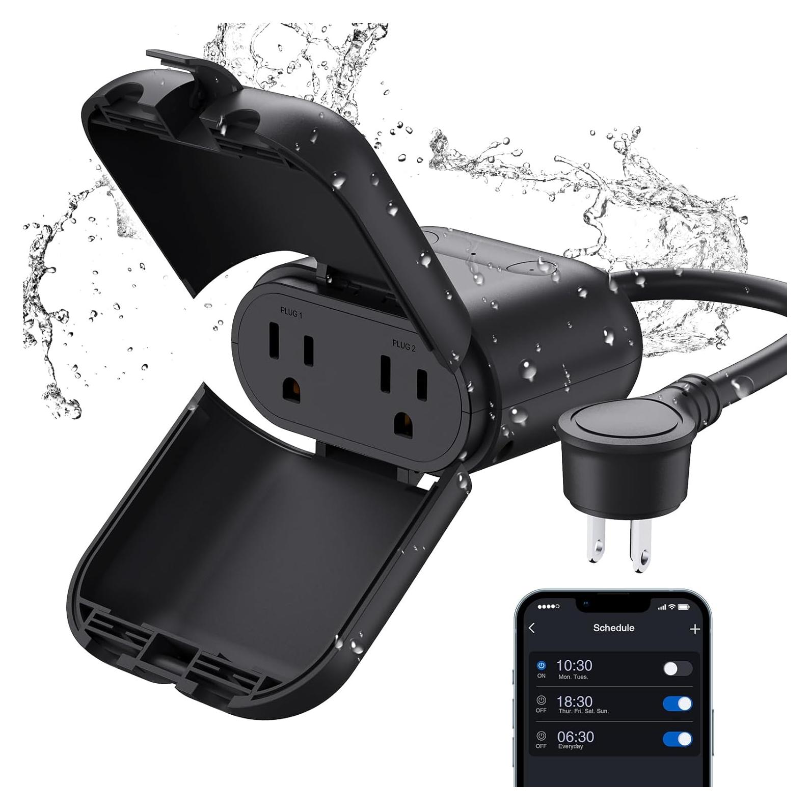 Enchufe Inteligente Exterior ELEGRP PQR20 IP66 WiFi 2 Tomas