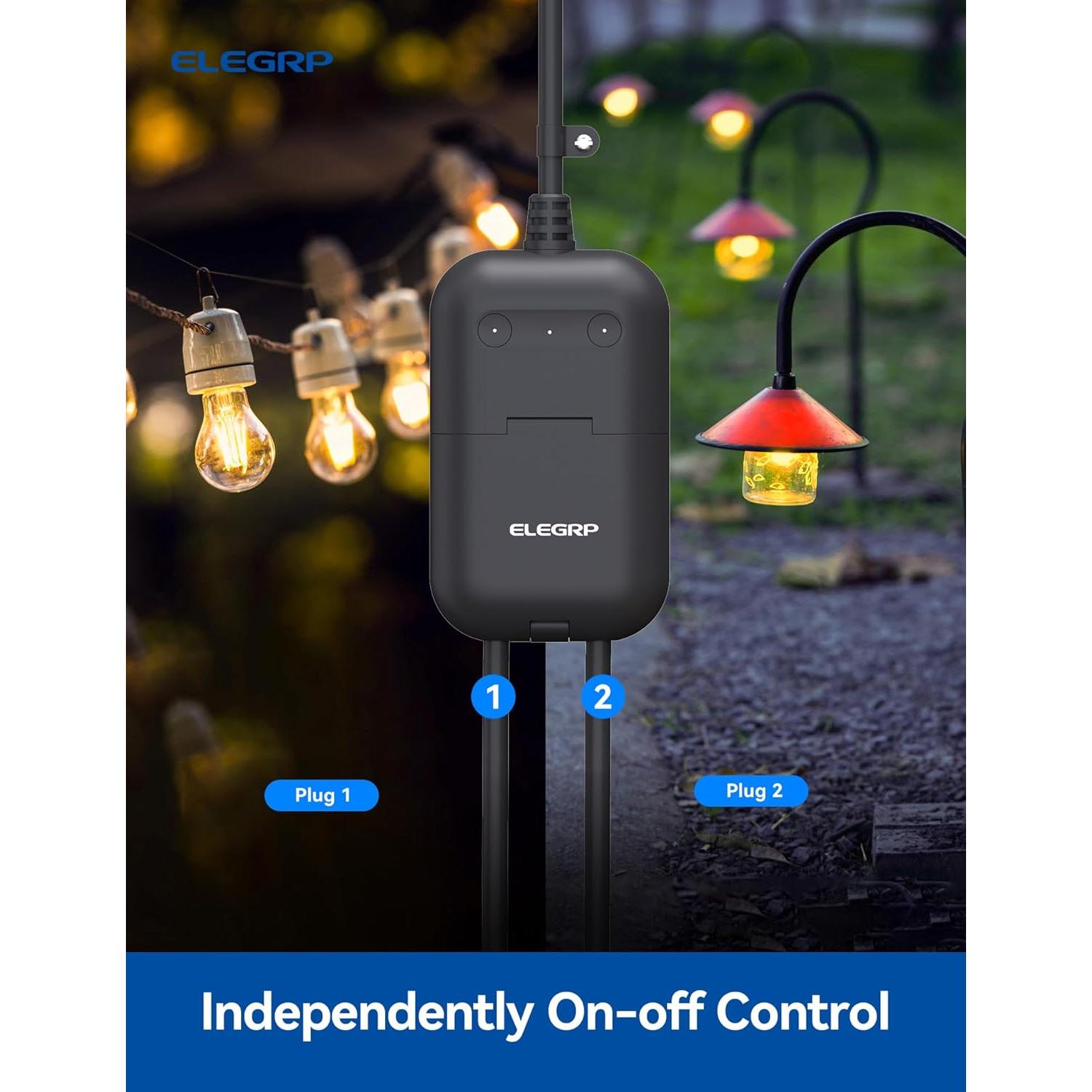 Enchufe Inteligente Exterior ELEGRP PQR20 IP66 WiFi 2 Tomas