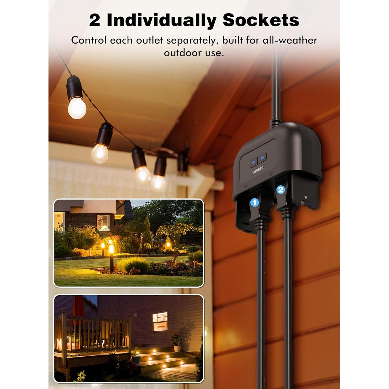 Enchufe Inteligente Exterior EIGHTREE IP44 2 Salidas Control Remoto