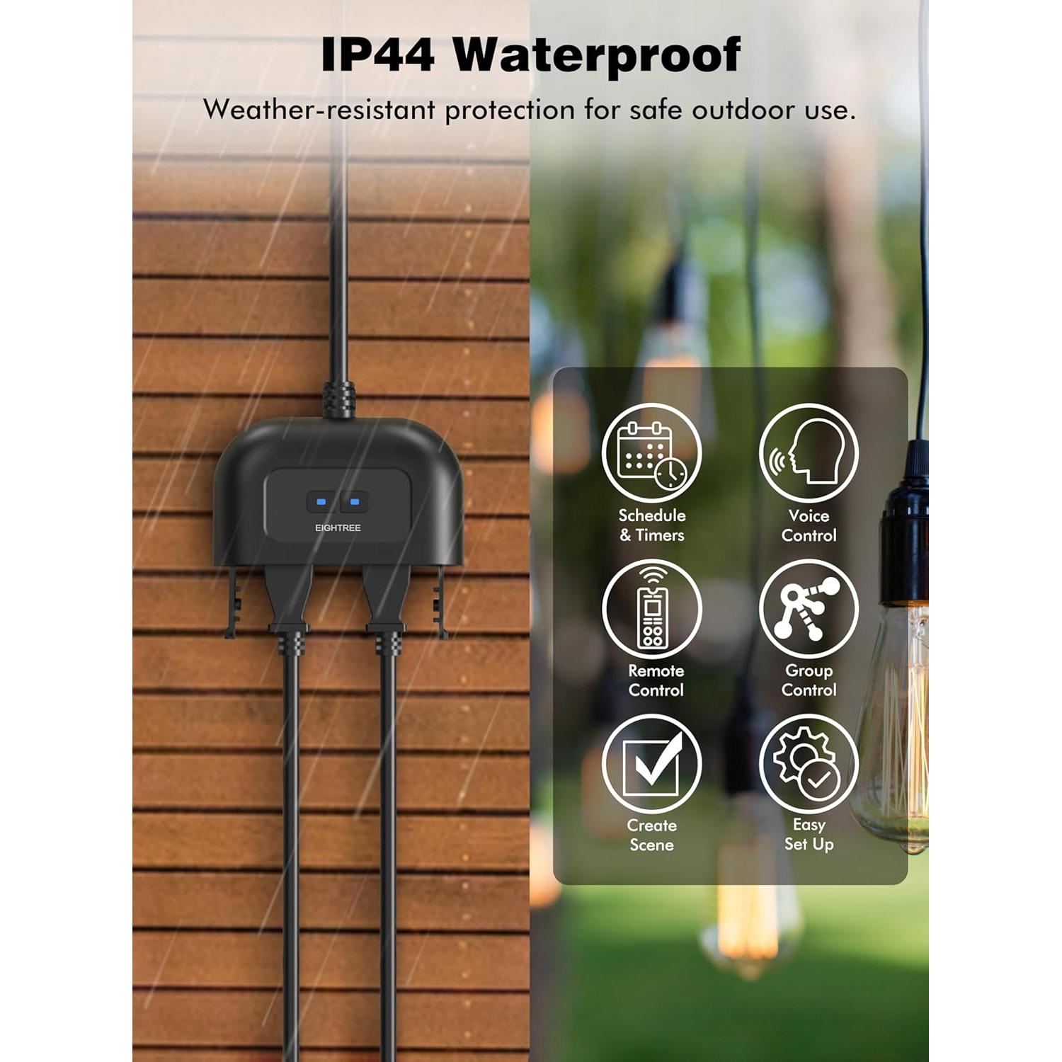 Enchufe Inteligente Exterior EIGHTREE IP44 2 Salidas Control Remoto