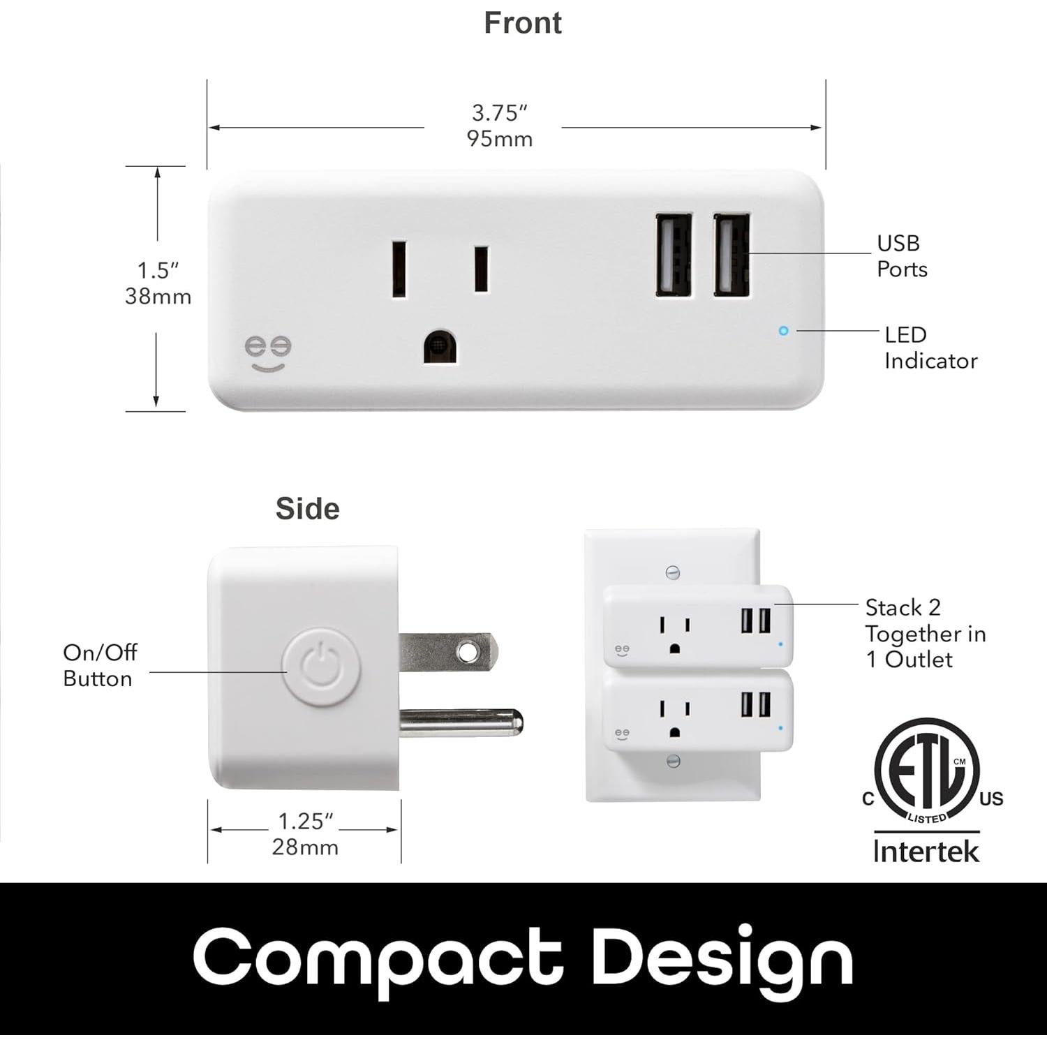 Enchufe Inteligente Geeni Interruptor+Carga Wi-Fi 2 Puertos USB