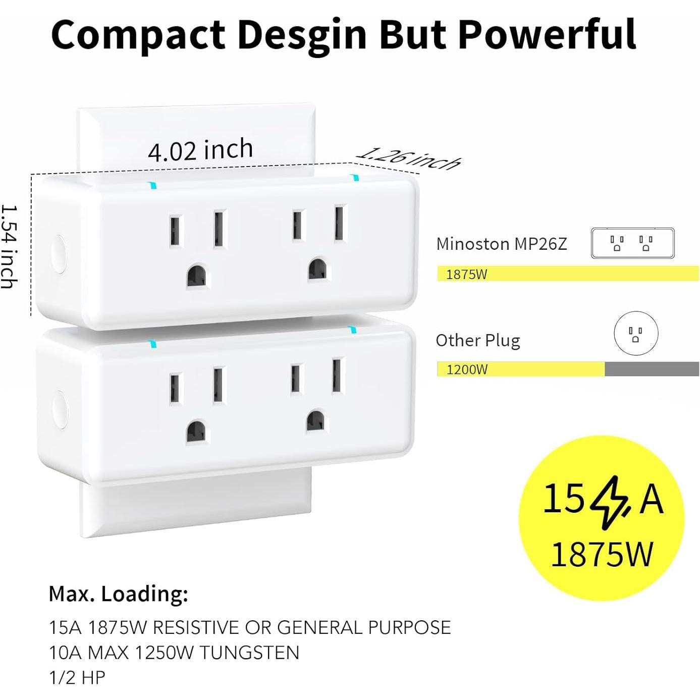 Enchufe Inteligente Z-Wave Minoston MP26Z Doble Toma 1875W