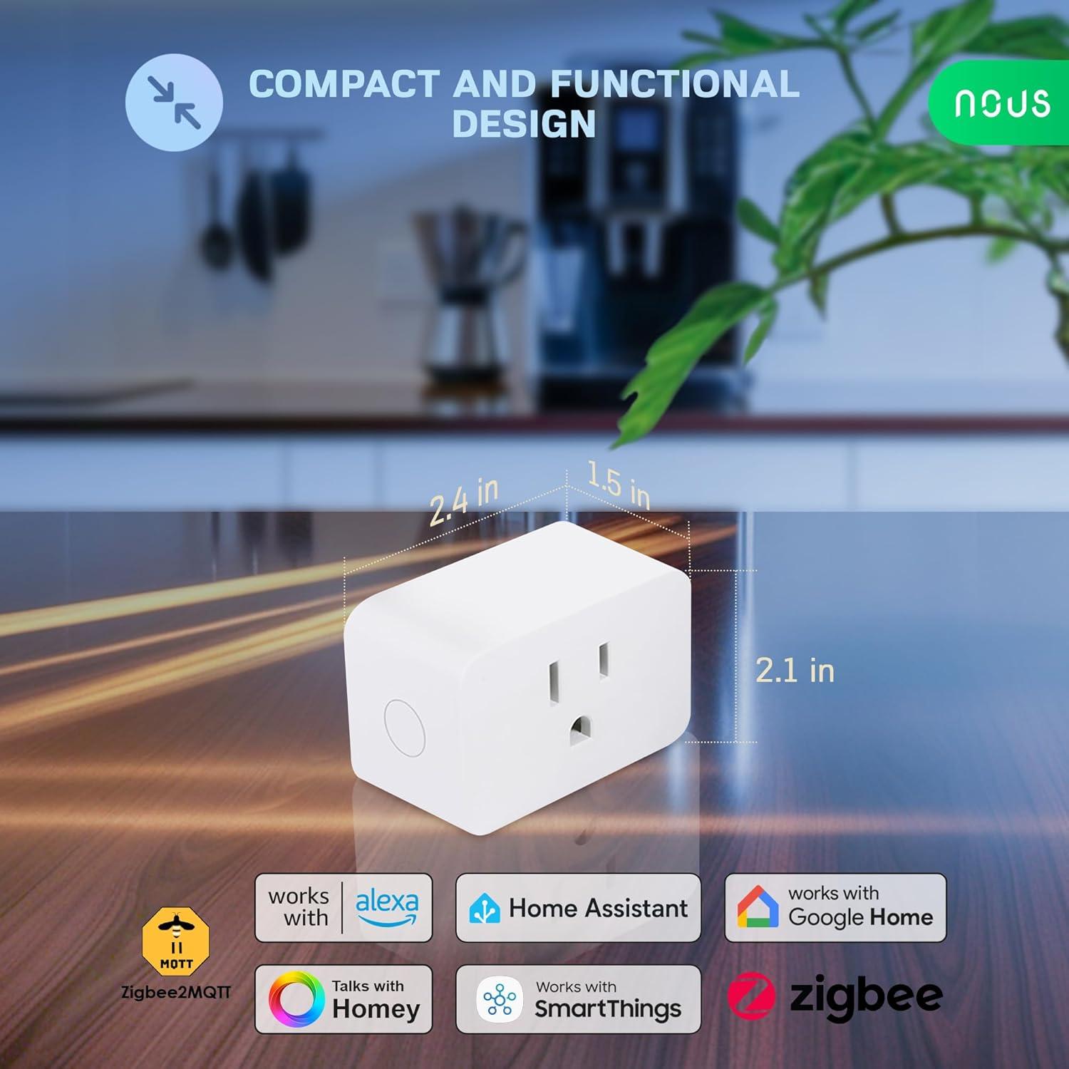 Enchufe Inteligente ZigBee 15A NOUS - Monitoreo Energía 4 Pcs