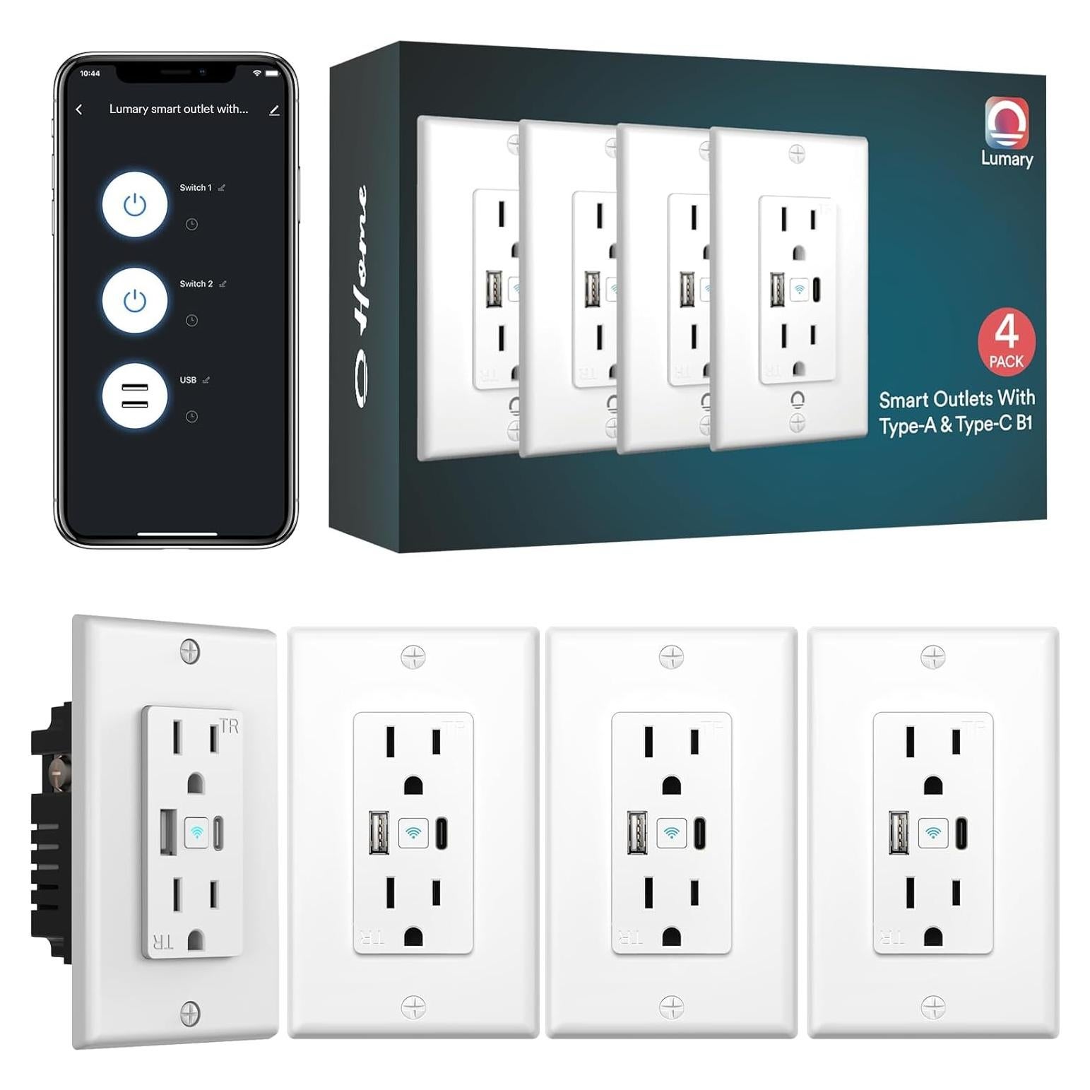 Enchufe Inteligente Lumary con USB y Tipo C 15A Control APP