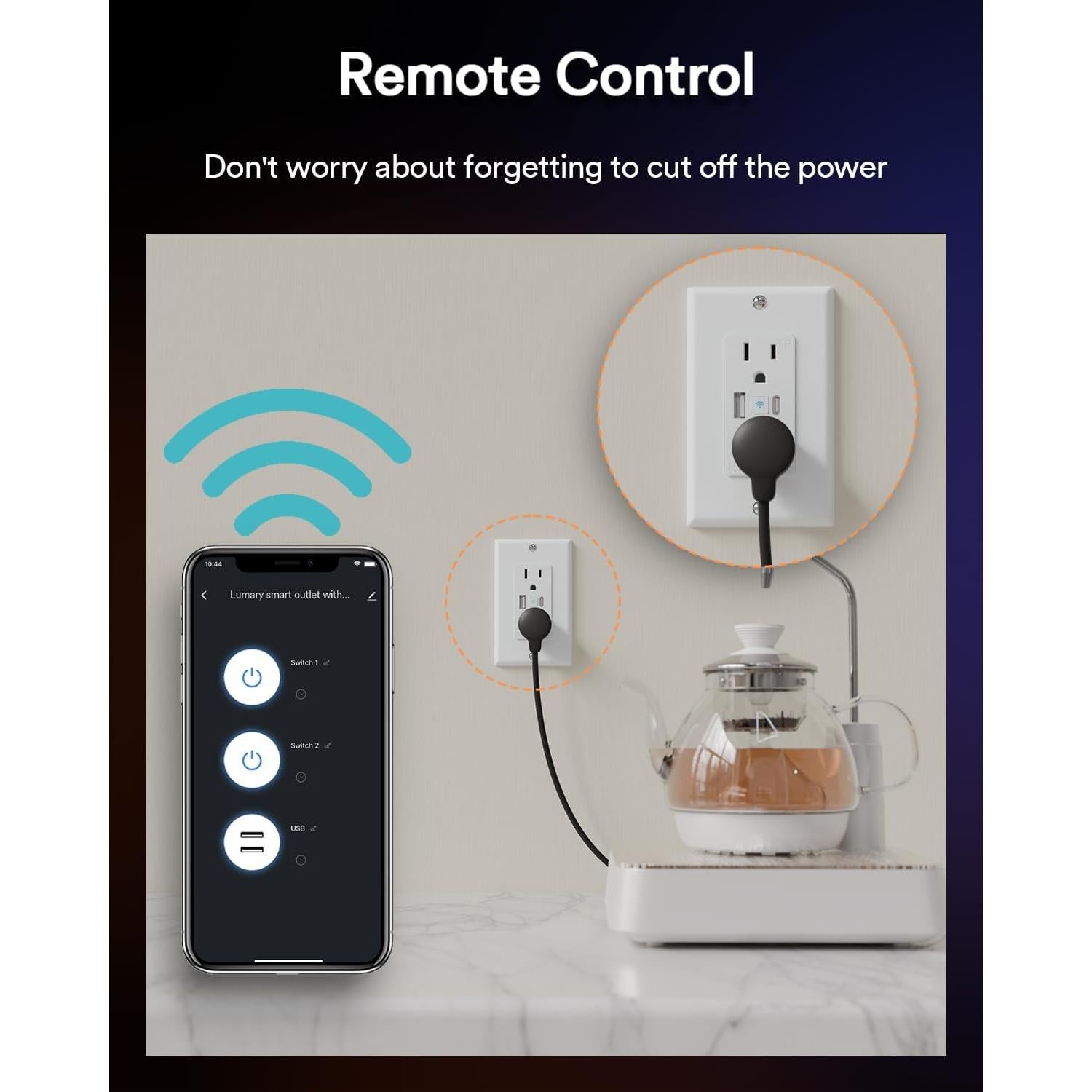 Enchufe Inteligente Lumary con USB y Tipo C 15A Control APP