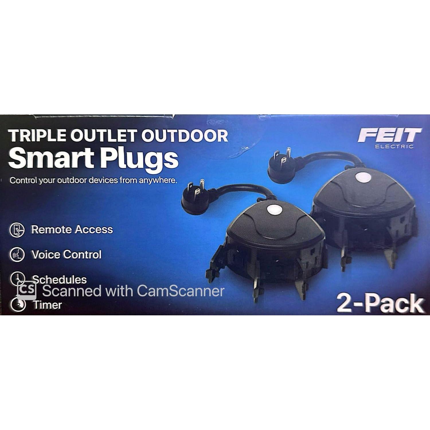 Enchufes Inteligentes Exteriores Triples Feit Electric - Paquete de 2, WiFi, Control por Voz, Compatible con Alexa y Google Home