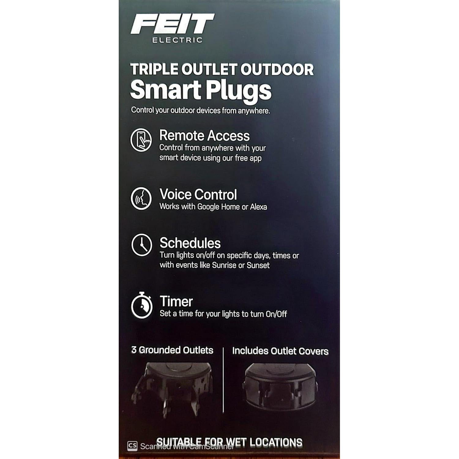 Enchufes Inteligentes Exteriores Triples Feit Electric - Paquete de 2, WiFi, Control por Voz, Compatible con Alexa y Google Home