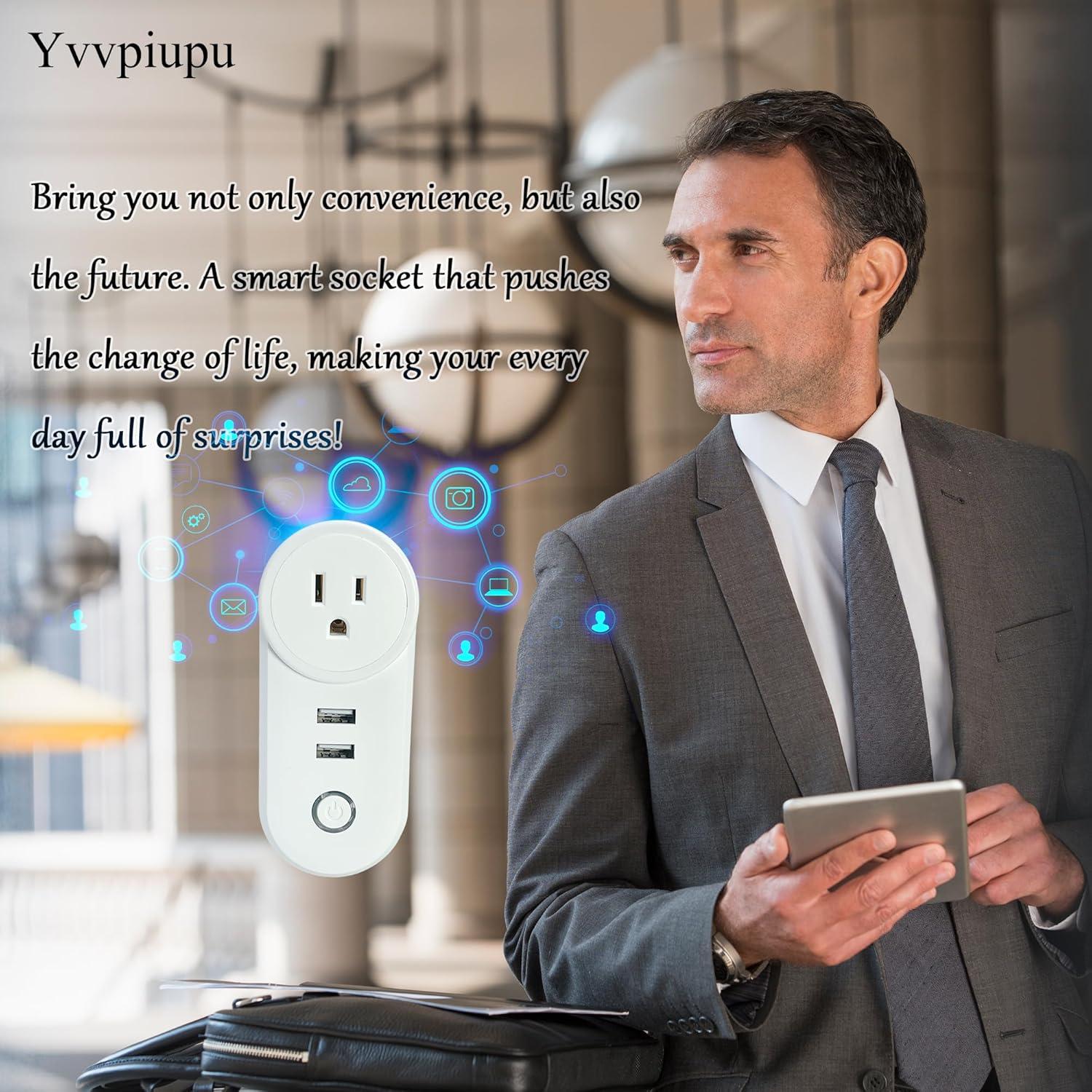 Enchufe Inteligente WiFi Yvvpiupu 3 Salidas 10A 2400W USB