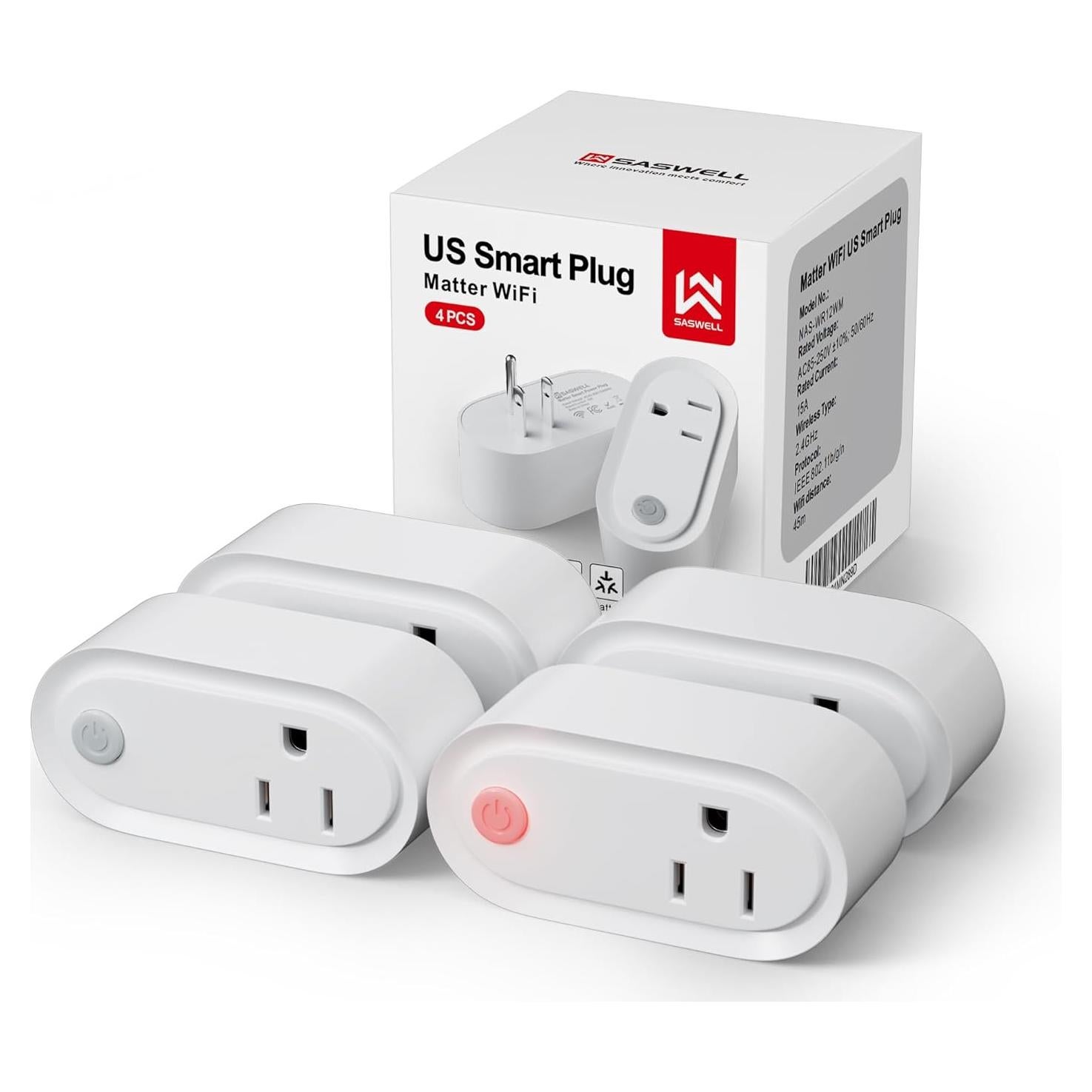 Enchufe Inteligente Matter Tuya 15A Control por Voz 4 Unidades