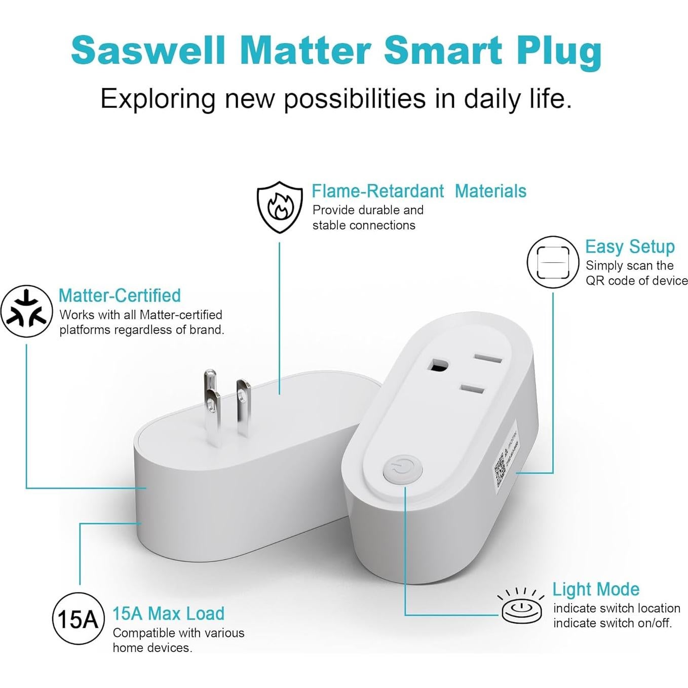 Enchufe Inteligente Matter Tuya 15A Control por Voz 4 Unidades