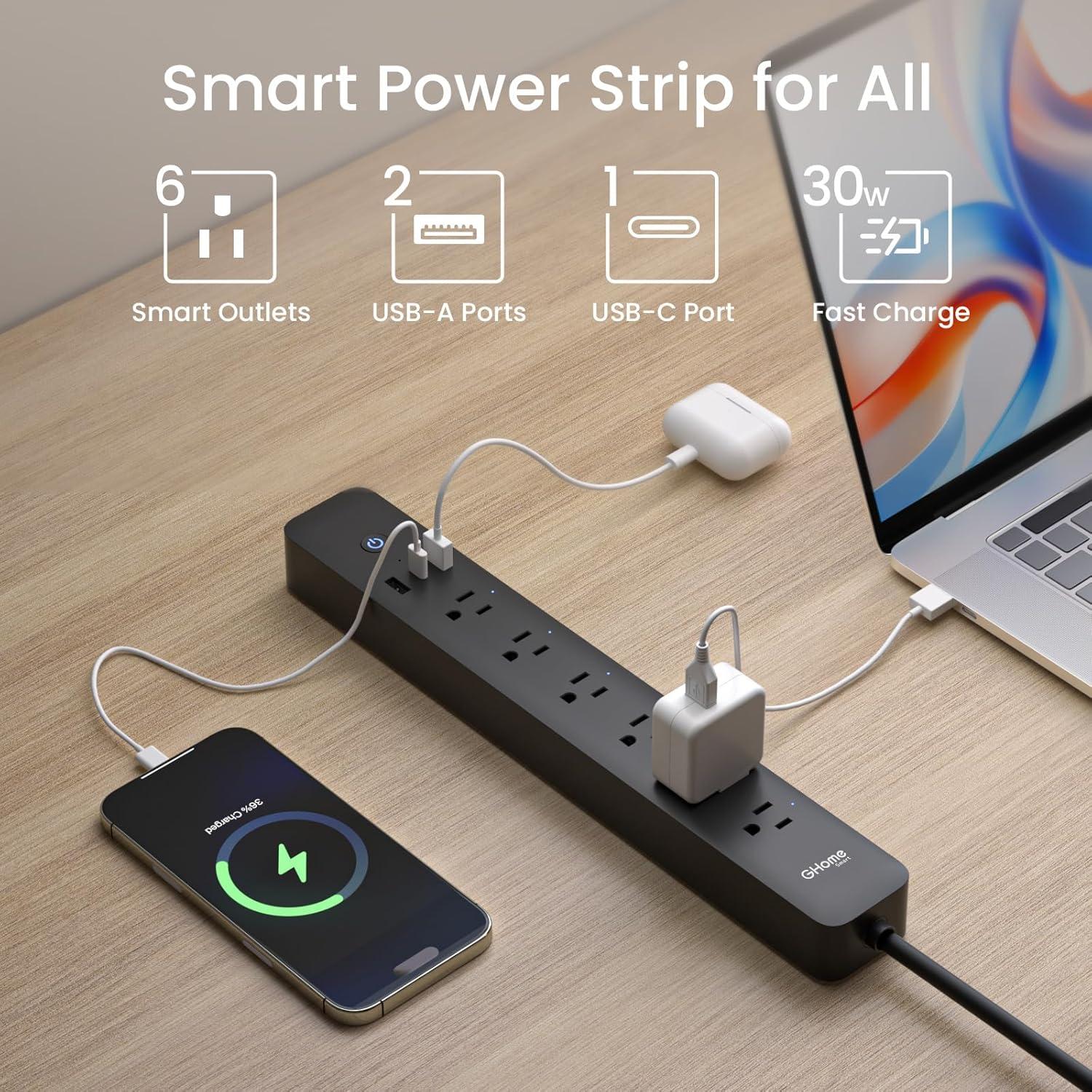 Regleta Inteligente GHome con 6 Salidas y 3 USB Carga Rápida