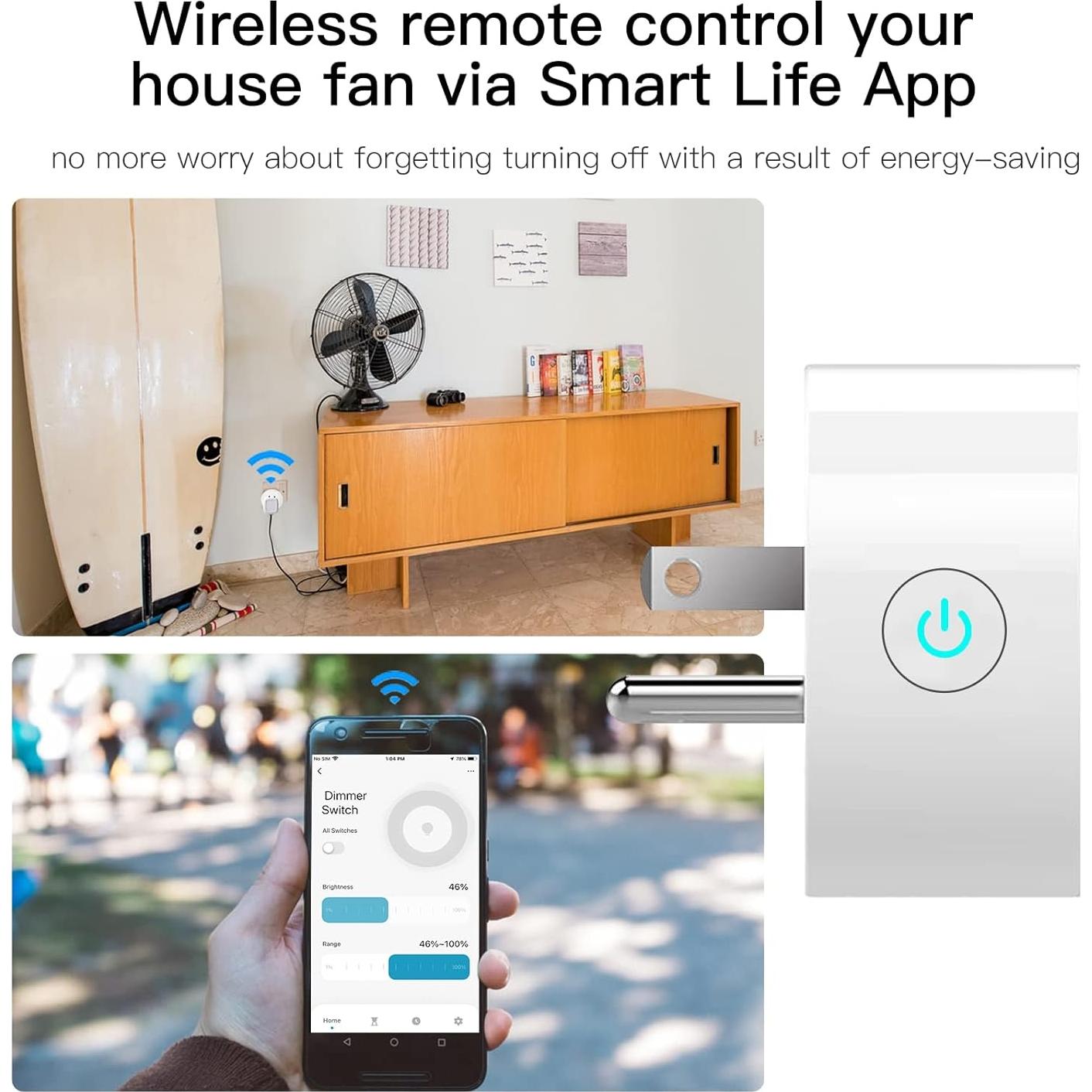 Enchufe Dimmer Inteligente WiFi MoesGo 2 Paquete Control Remoto