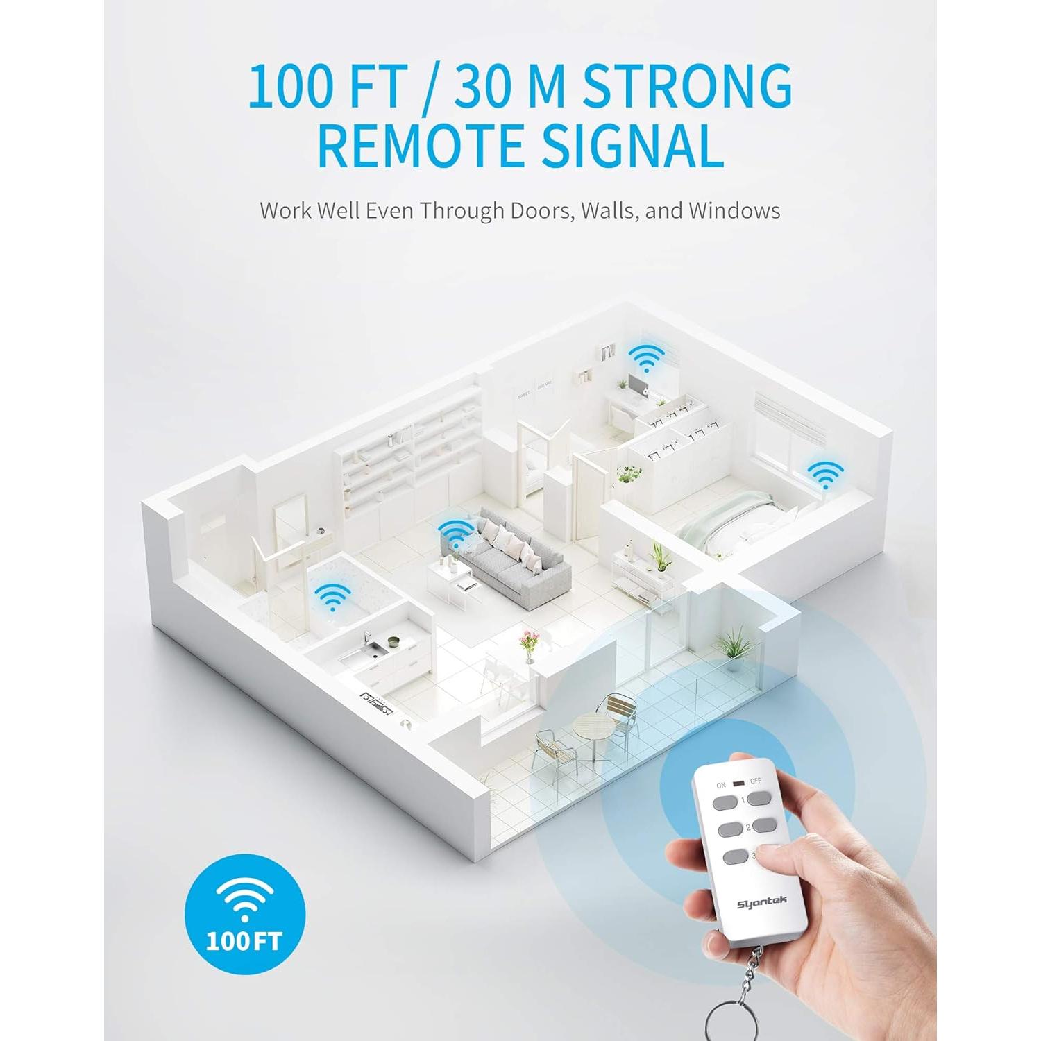 Interruptor de luz remoto Syantek BHC1801-3, 3 enchufes, 30m