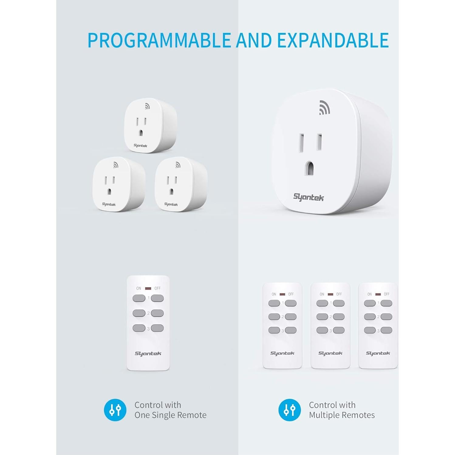 Interruptor de luz remoto Syantek BHC1801-3, 3 enchufes, 30m