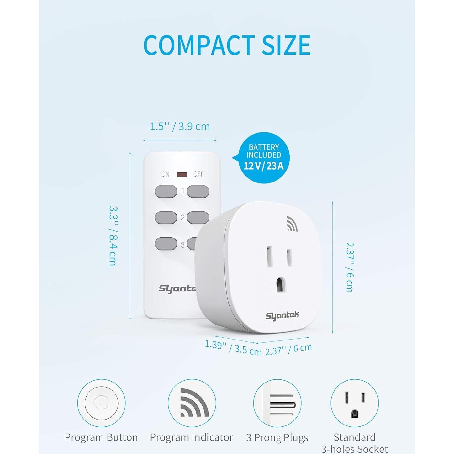 Interruptor de luz remoto Syantek BHC1801-3, 3 enchufes, 30m