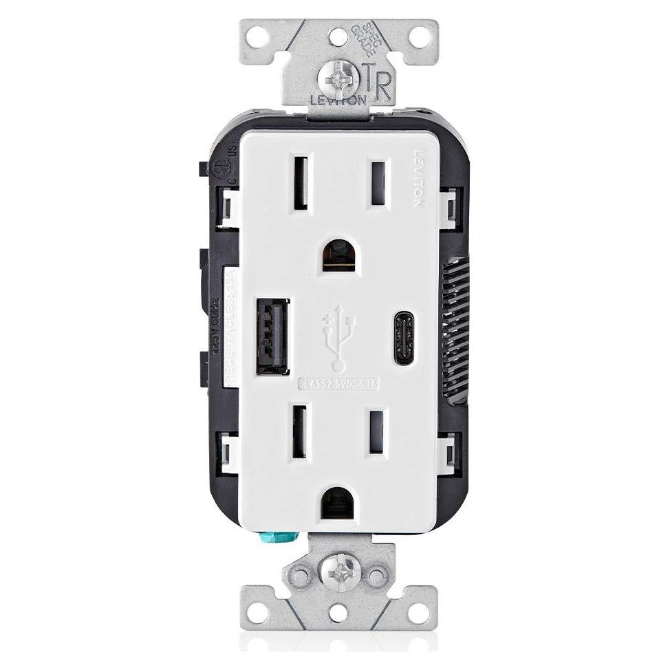 Cargador de Pared Leviton T5633-W USB Tipo A y C 15A Blanco