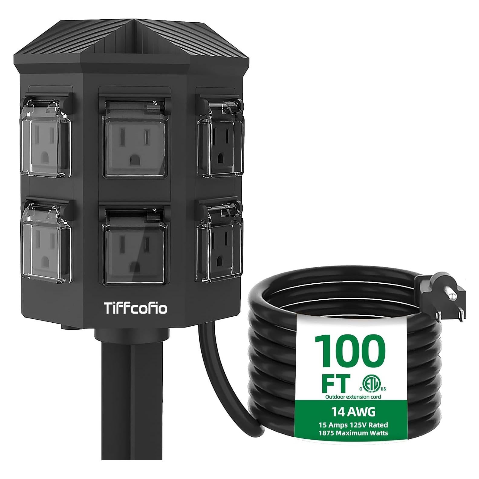Cable de Extensión Exterior Tiffcofio 30.48m 6 Salidas 15A