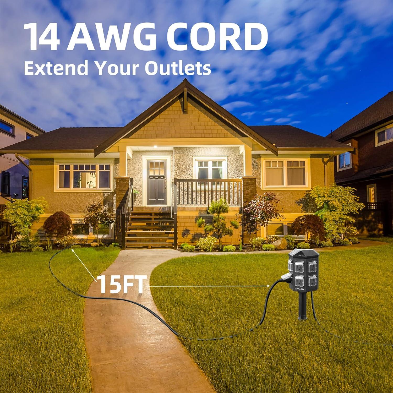 Regleta de Poder Exterior Tiffcofio 6 Salidas 4.57m a Prueba de Agua