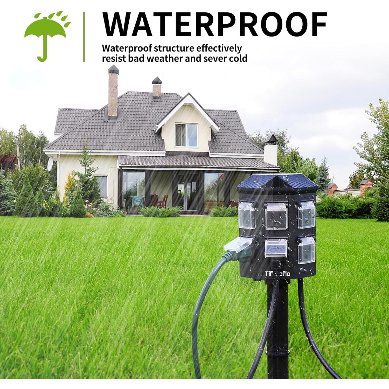 Regleta de Poder Exterior Tiffcofio 6 Salidas 4.57m a Prueba de Agua