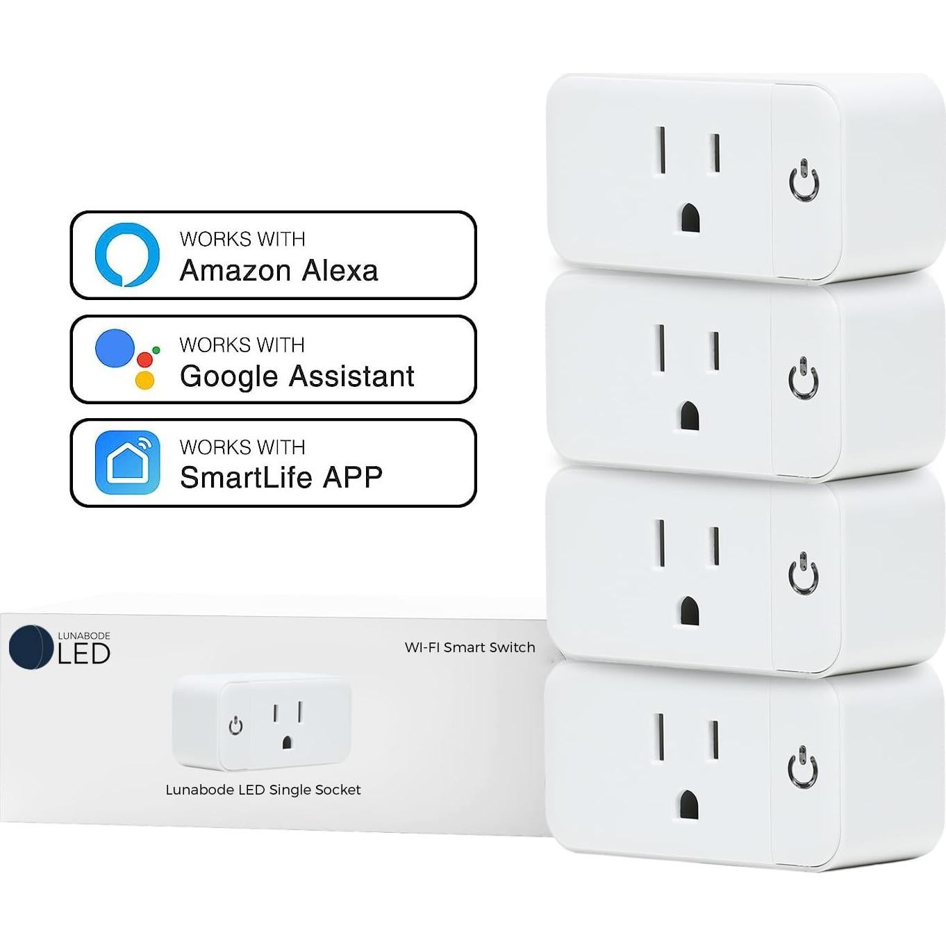 Paquete de 4 Enchufes Inteligentes Wi-Fi Lunabode YSP-102
