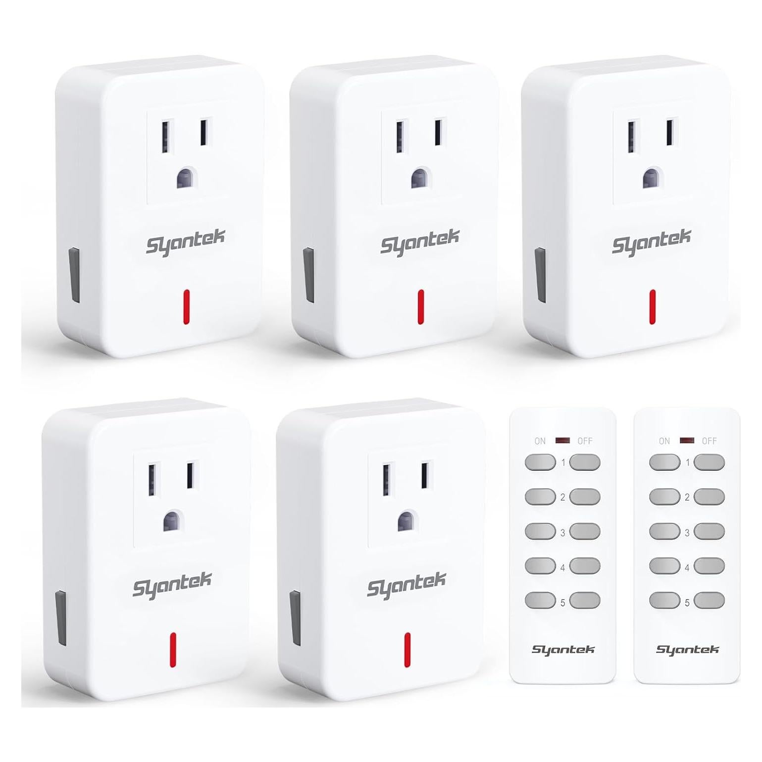 Interruptor de Luz Inalámbrico Syantek 5 Salidas + 2 Remotos