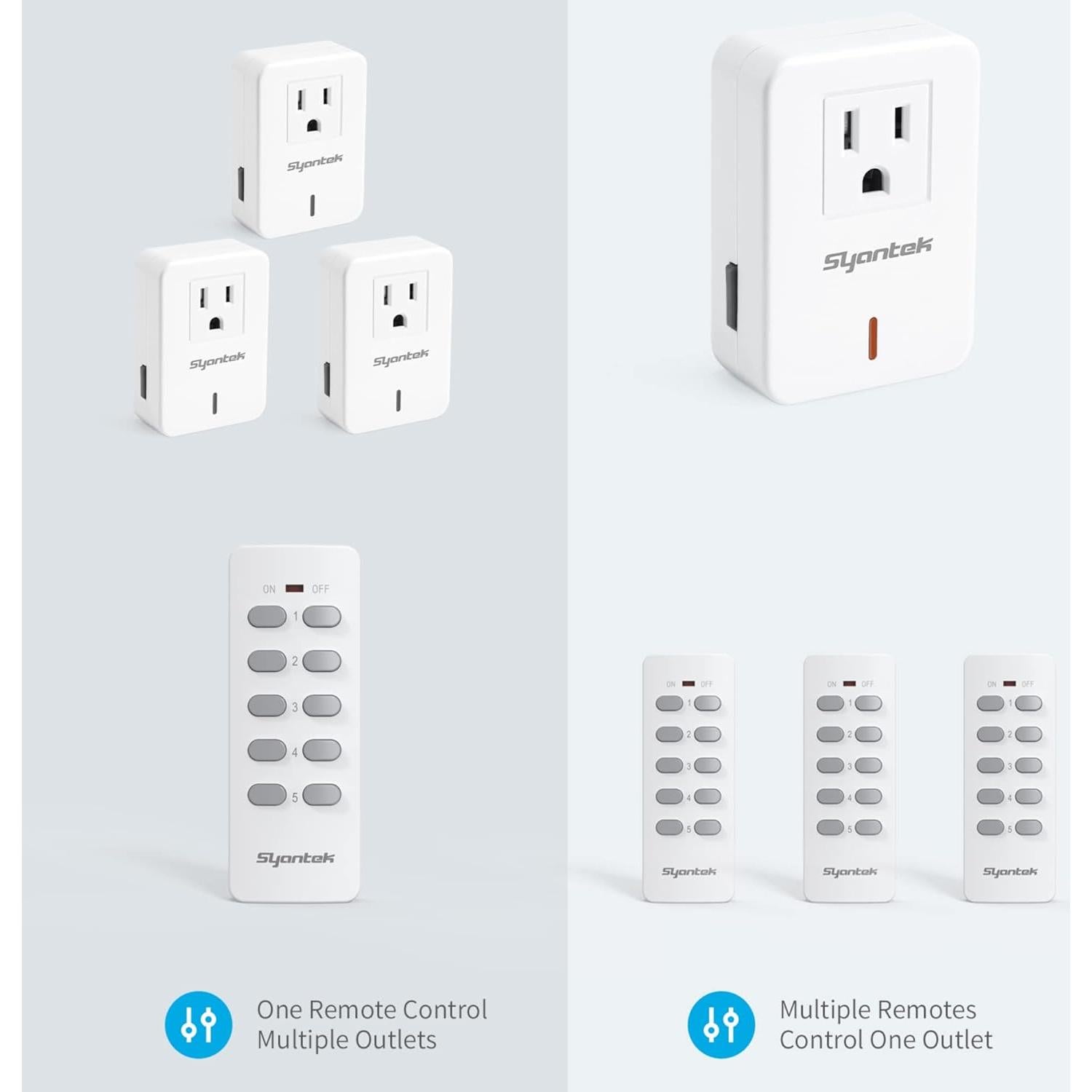 Interruptor de Luz Inalámbrico Syantek 5 Salidas + 2 Remotos