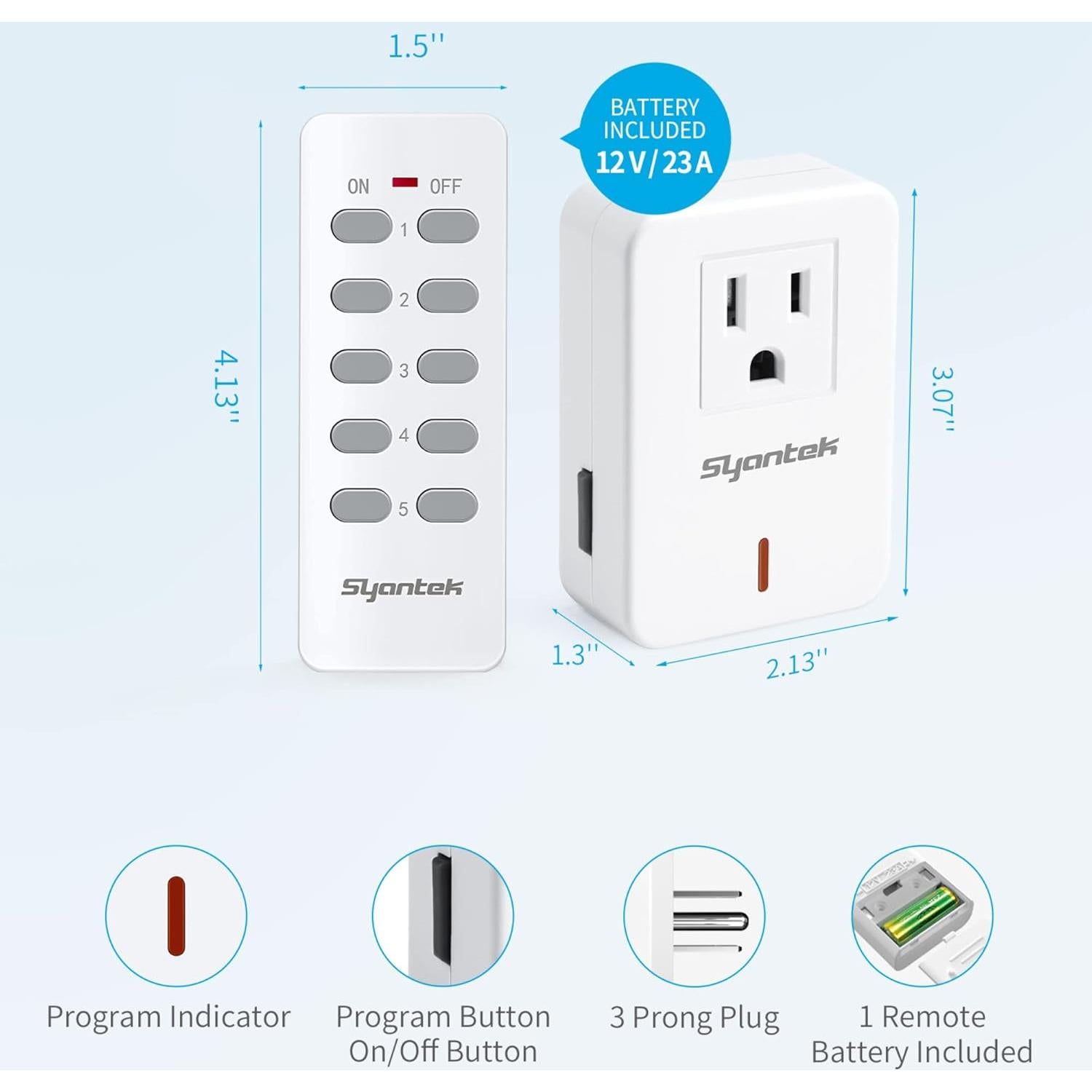 Interruptor de Luz Inalámbrico Syantek 5 Salidas + 2 Remotos