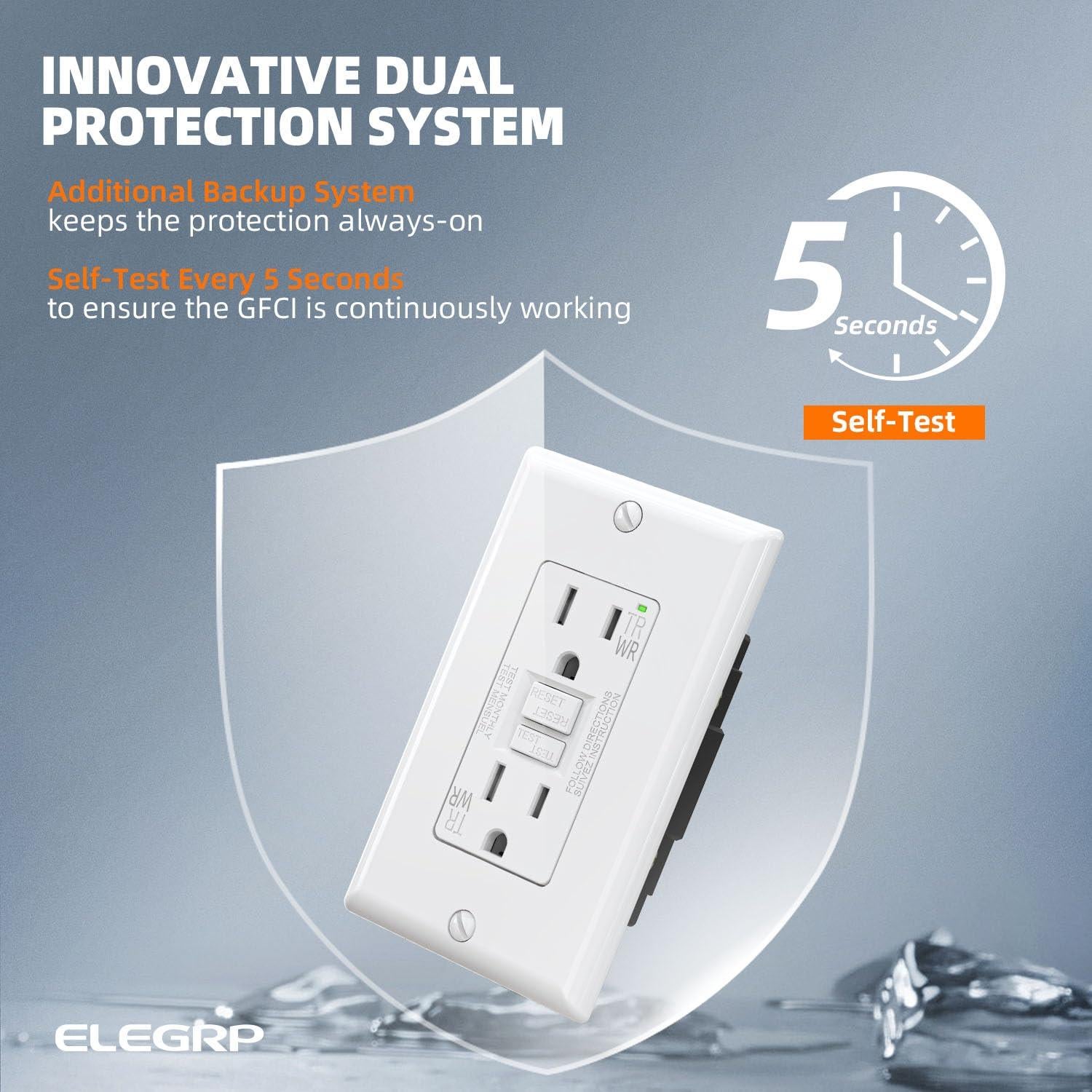 Toma de Corriente GFCI Exterior ELEGRP 15A Blanca con Auto-Prueba