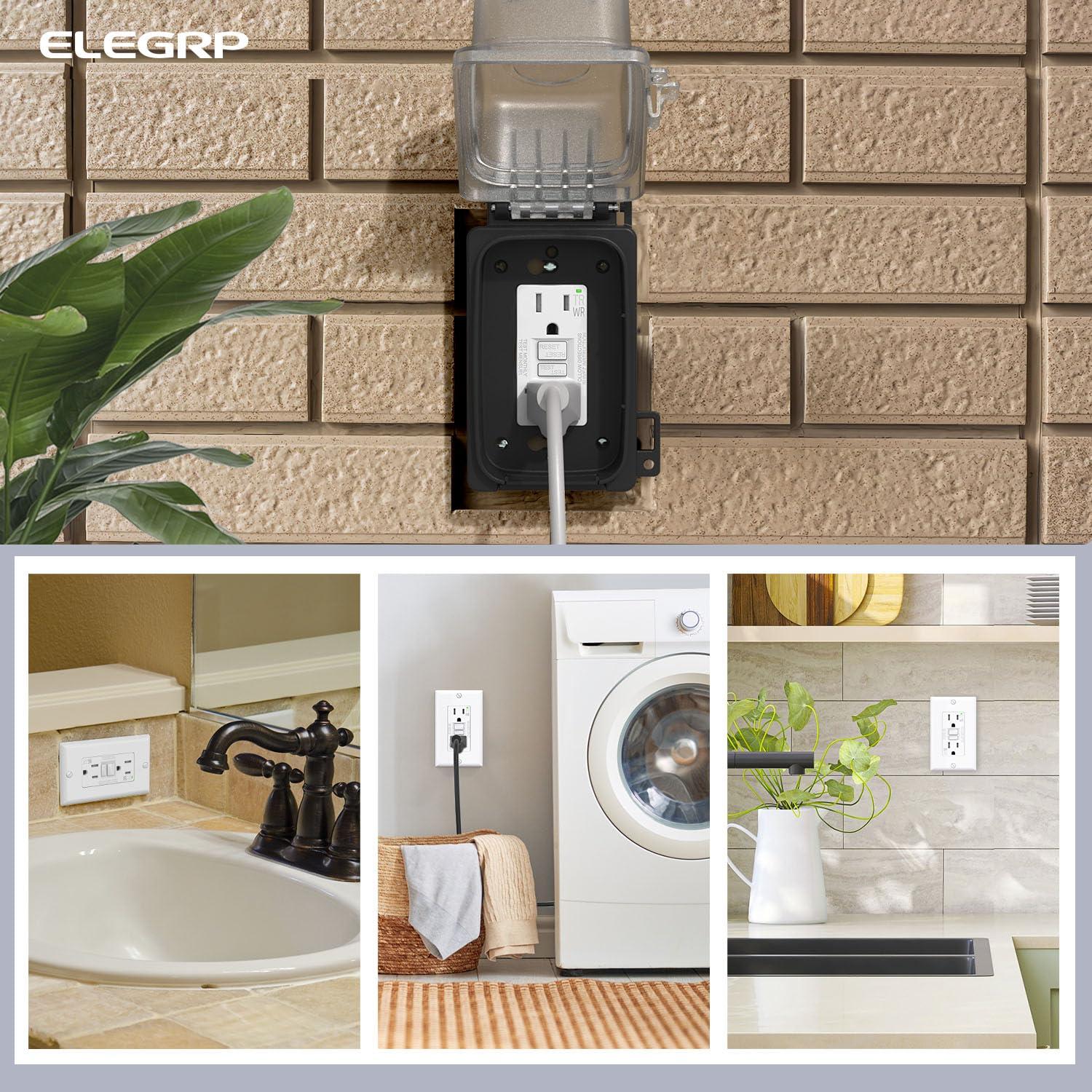 Toma de Corriente GFCI Exterior ELEGRP 15A Blanca con Auto-Prueba