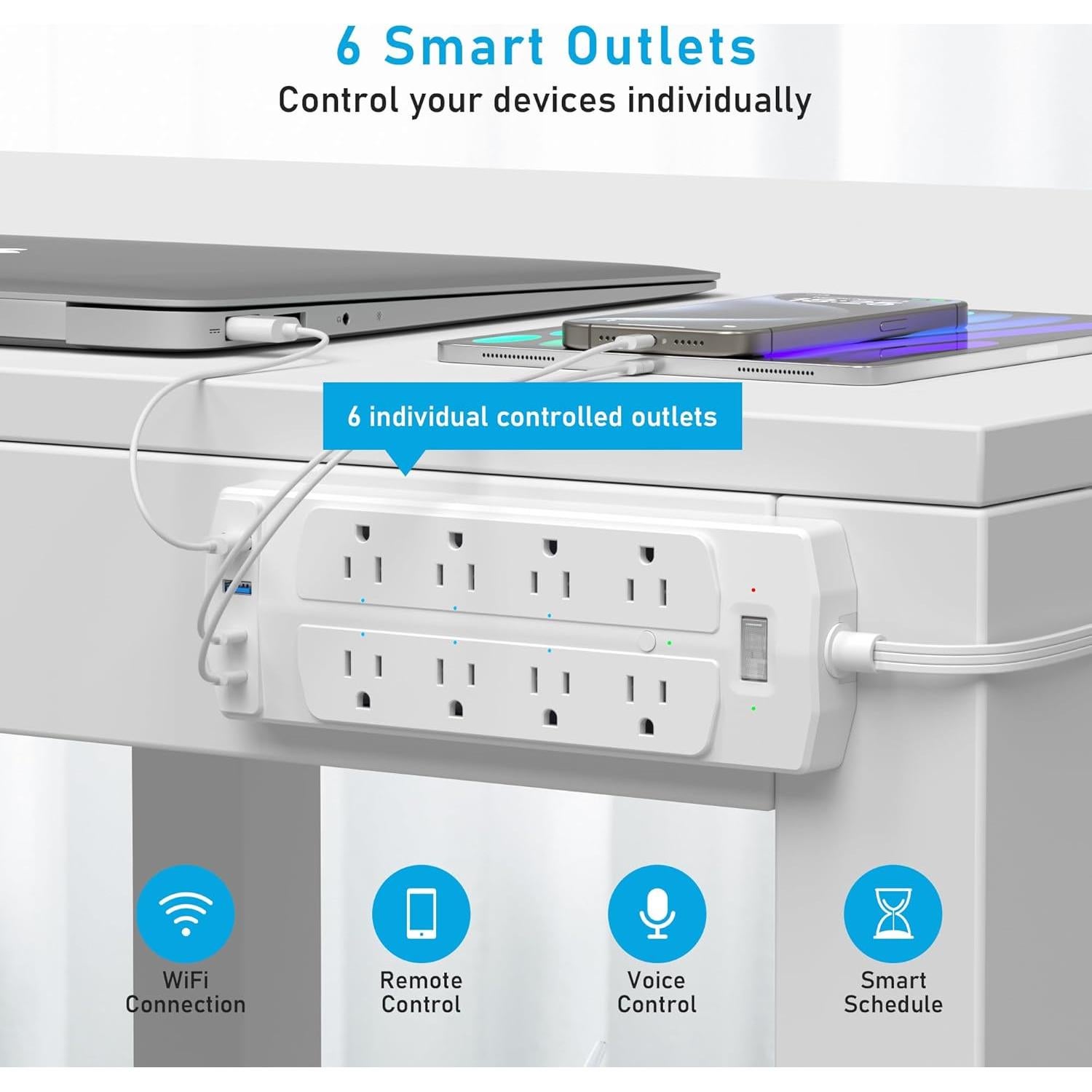 Regleta de Enchufes Inteligente Yozisital 2 Clavijas 8 Enchufes 4 USB