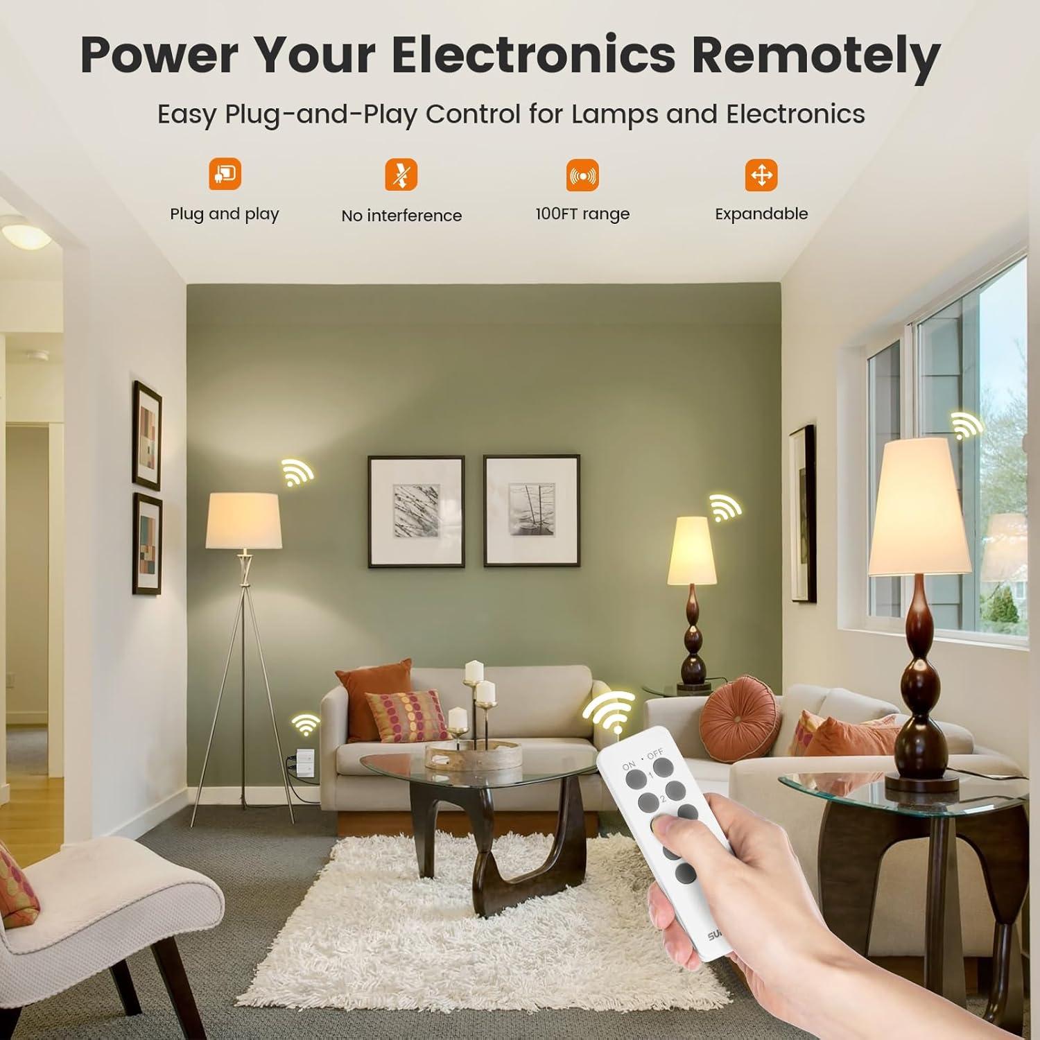 Kit Interruptor Enchufe Control Remoto SURAIELEC - 5 Enchufes, 2 Remotos, 15A