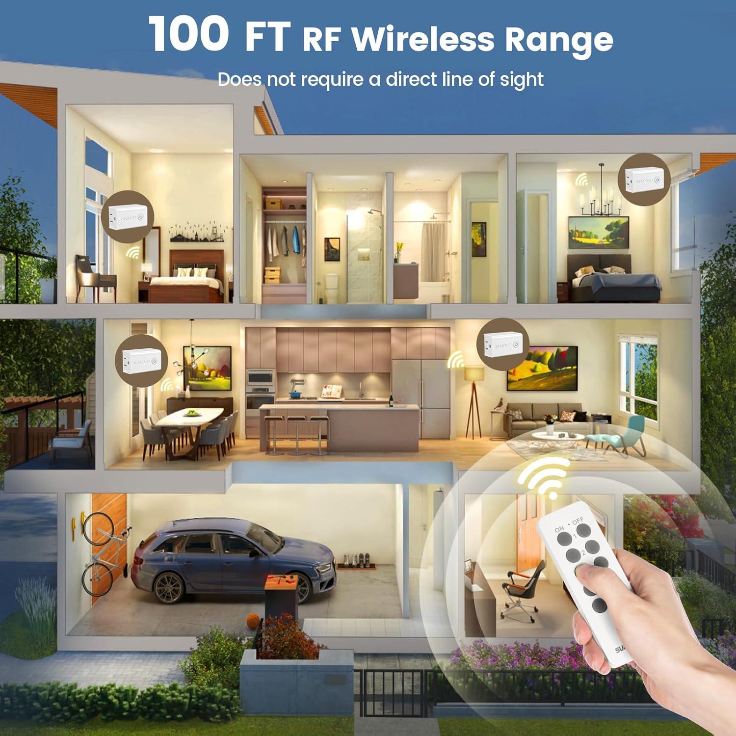 Kit Interruptor Enchufe Control Remoto SURAIELEC - 5 Enchufes, 2 Remotos, 15A