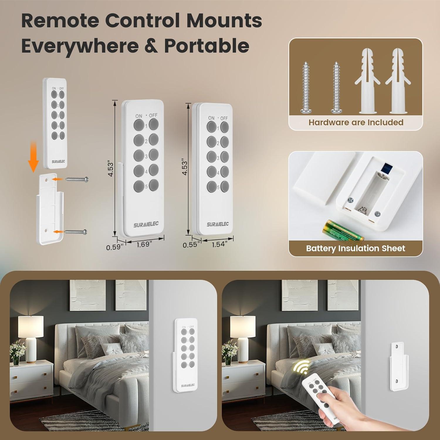 Kit Interruptor Enchufe Control Remoto SURAIELEC - 5 Enchufes, 2 Remotos, 15A