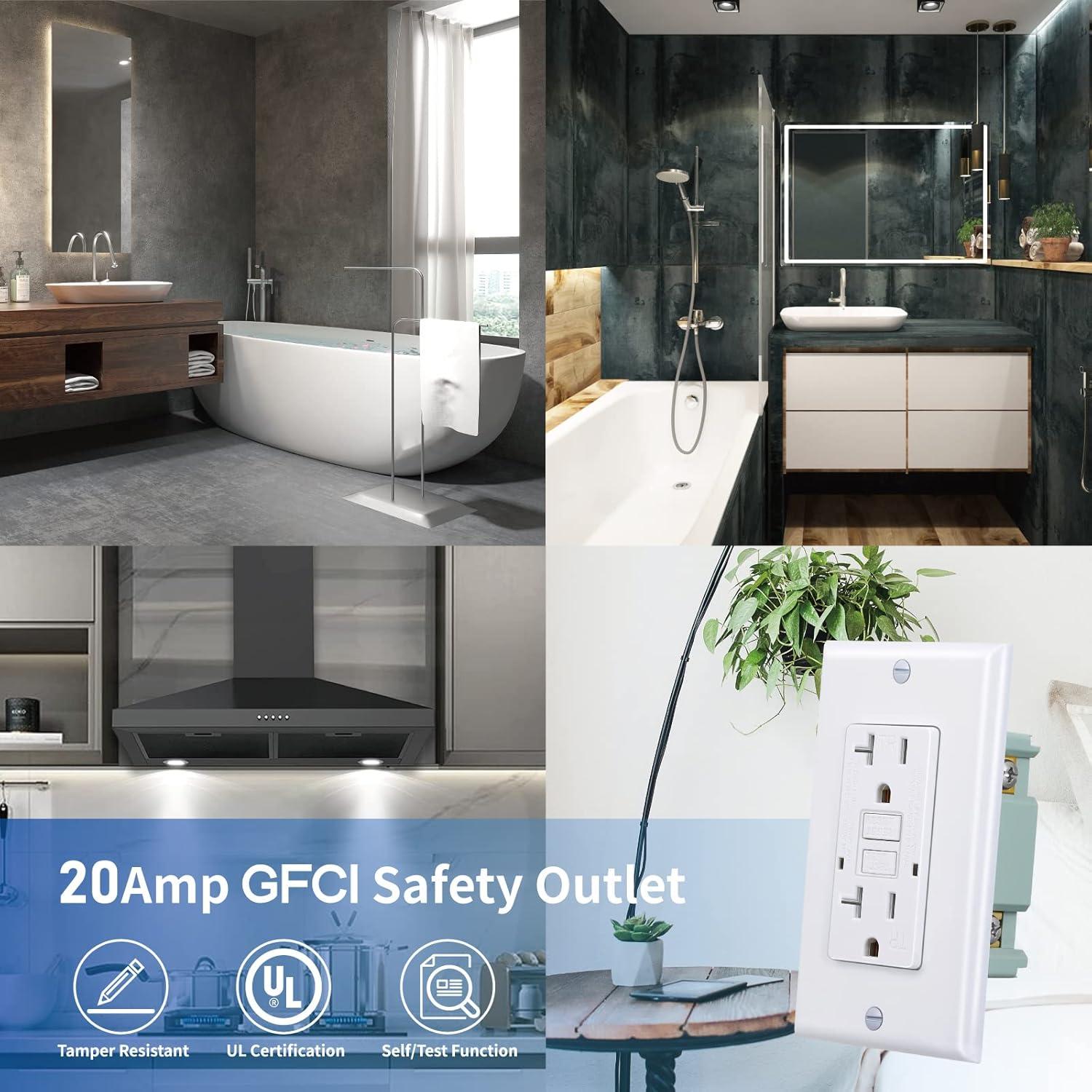 Enchufe GFCI 20A 3GRACE Blanco - 2 Paquete con LED