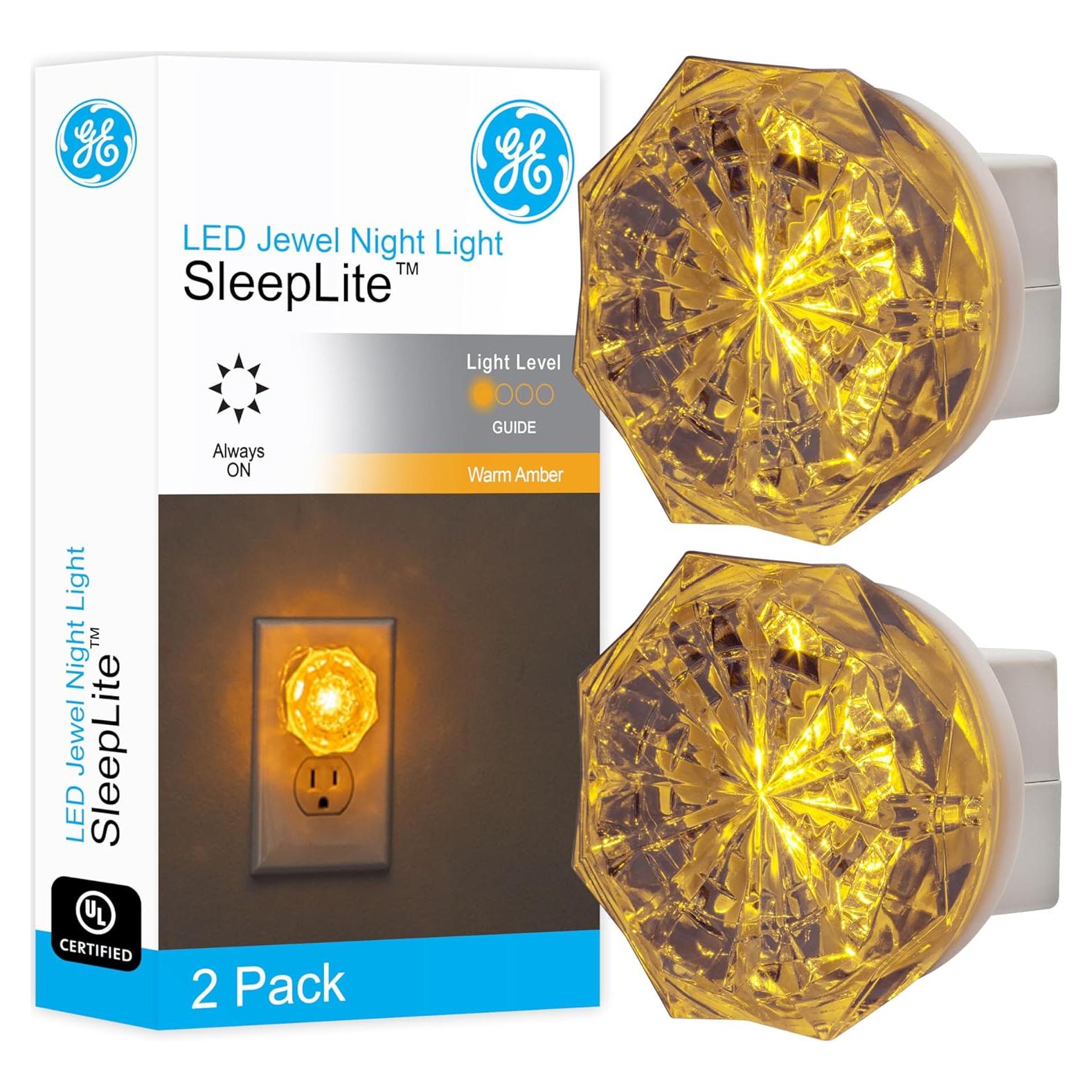 Luz Nocturna LED Jewel GE Enchufable Ámbar 2 Paquete