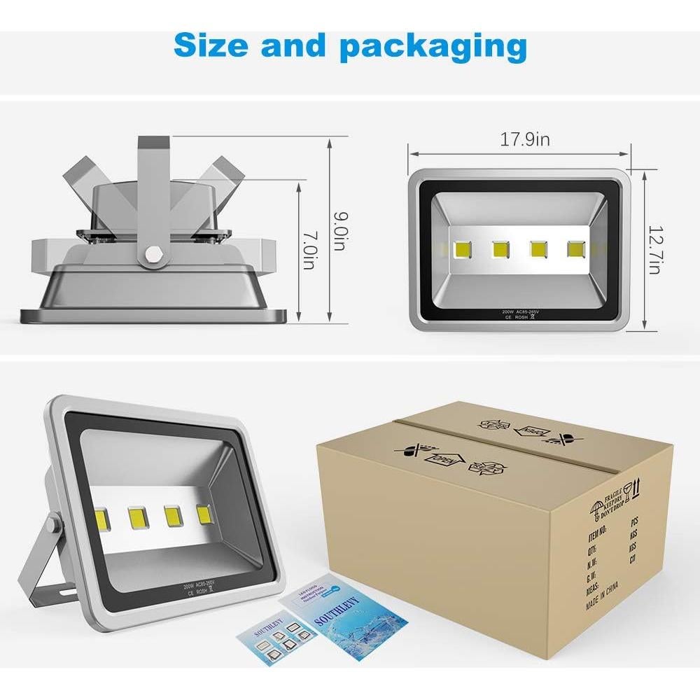 Luz de Inundación LED 200W Southlevy IP66 20000LM Plata