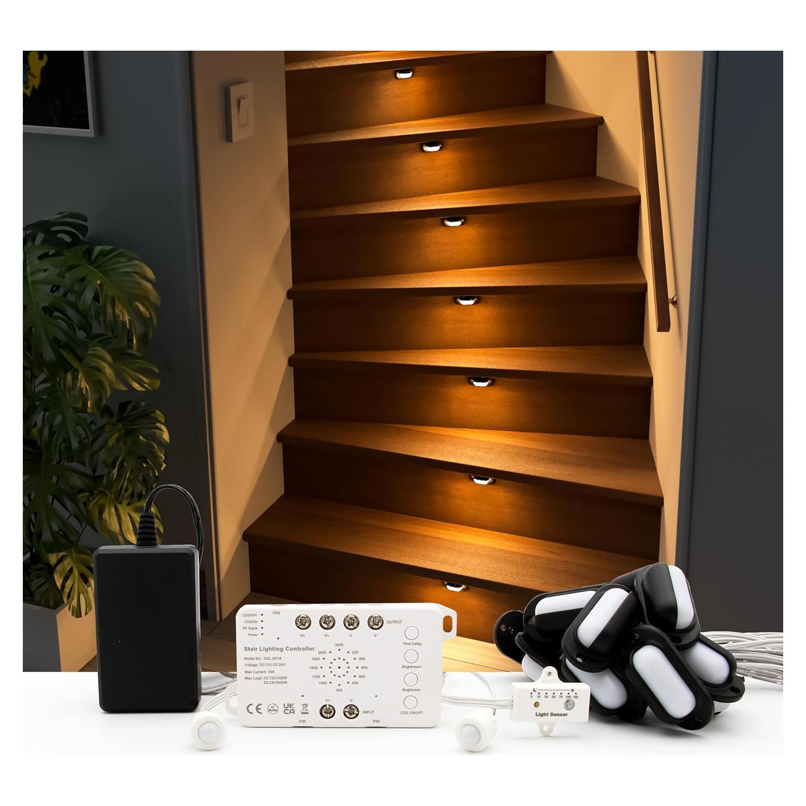 Kit de Iluminación LED para Escaleras RWOFNIA SSL-0516-B, 16 Luces Regulables